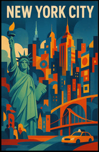 New York City Poster Abstract Urban Skyline Wall Art