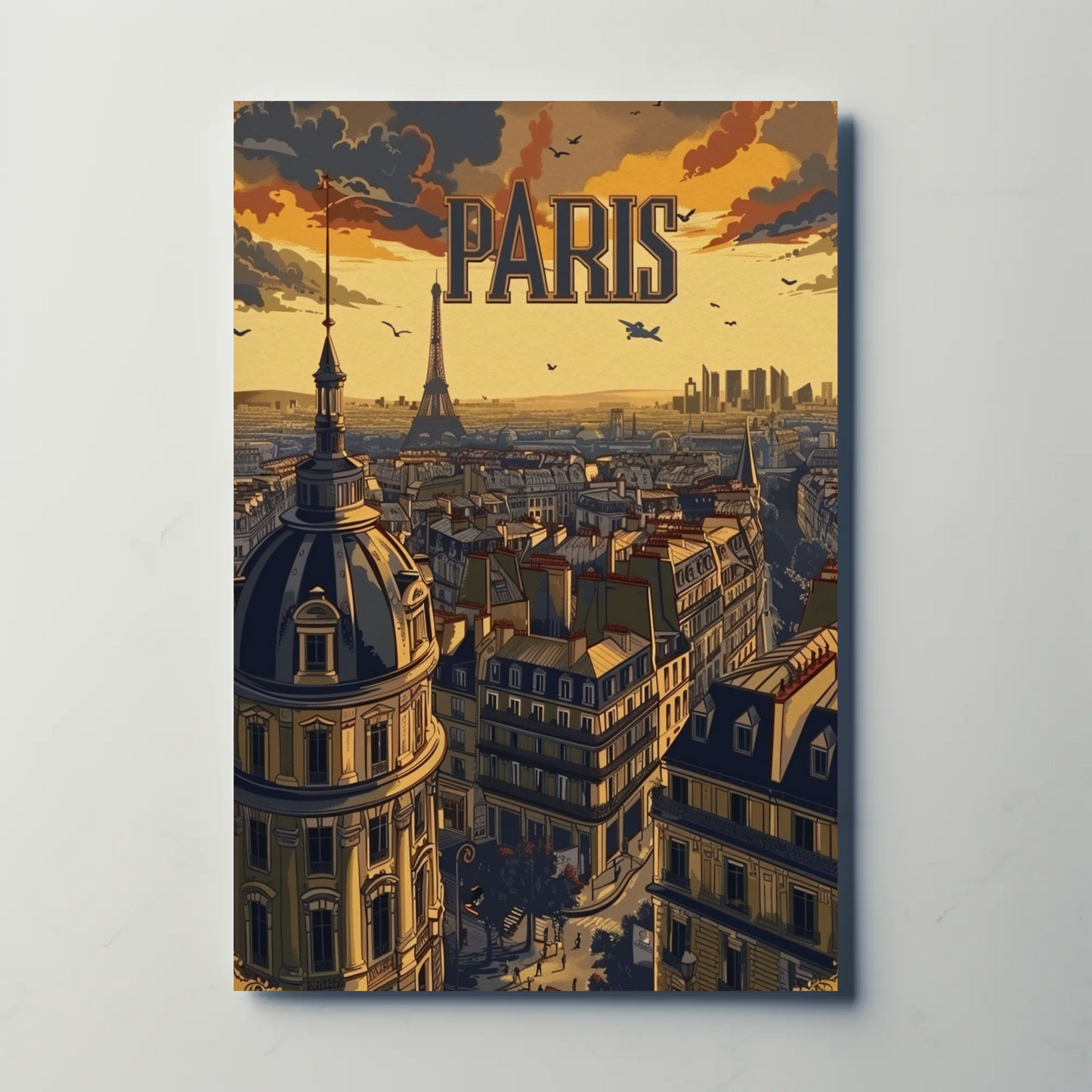 Paris Eiffel Tower Rooftop Sunset Travel Poster