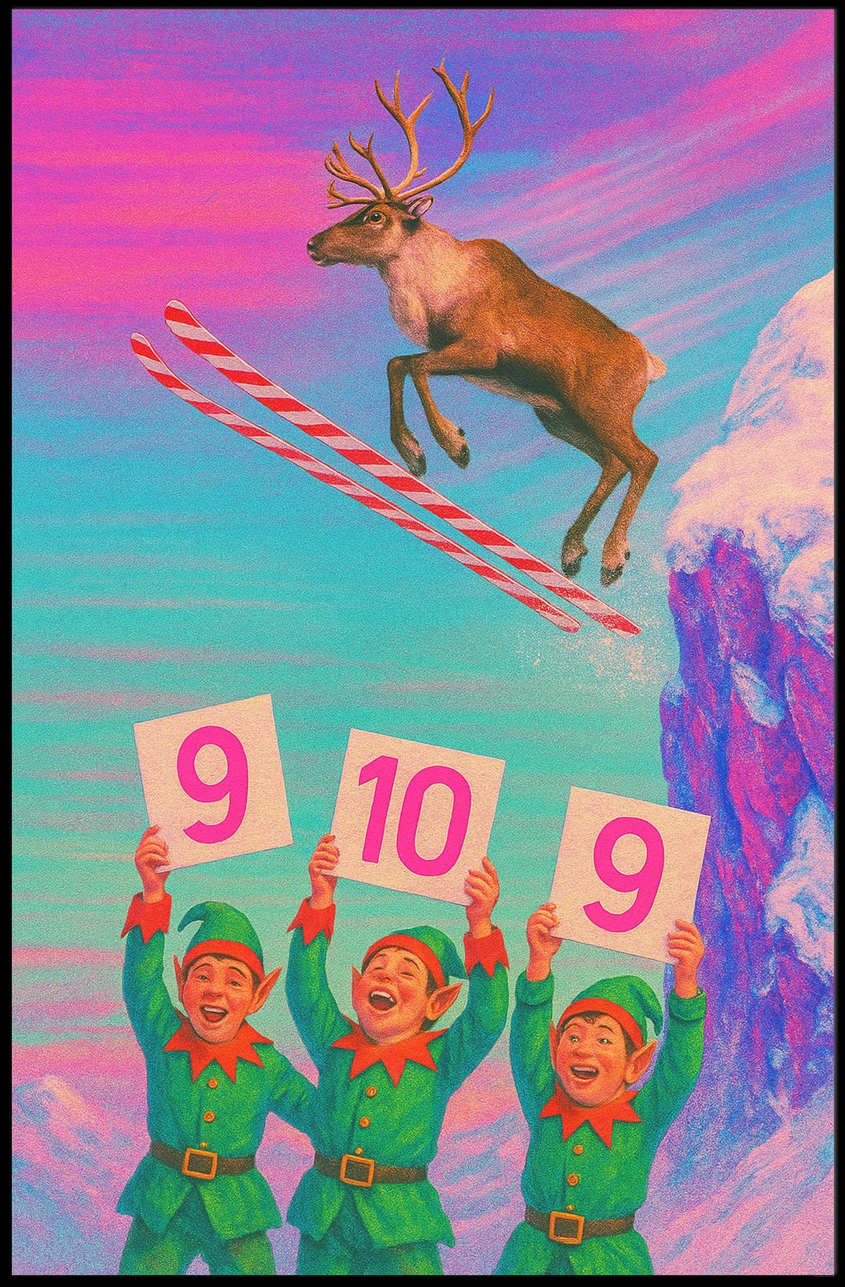 Reindeer Ski Jump Spectacle Poster