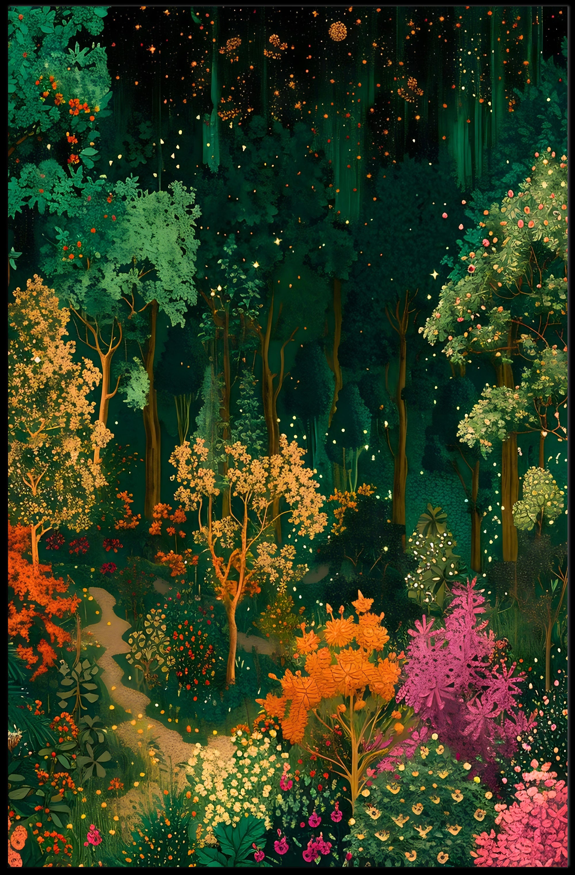 Enchanted Night Forest Fantasy with Stars Poster