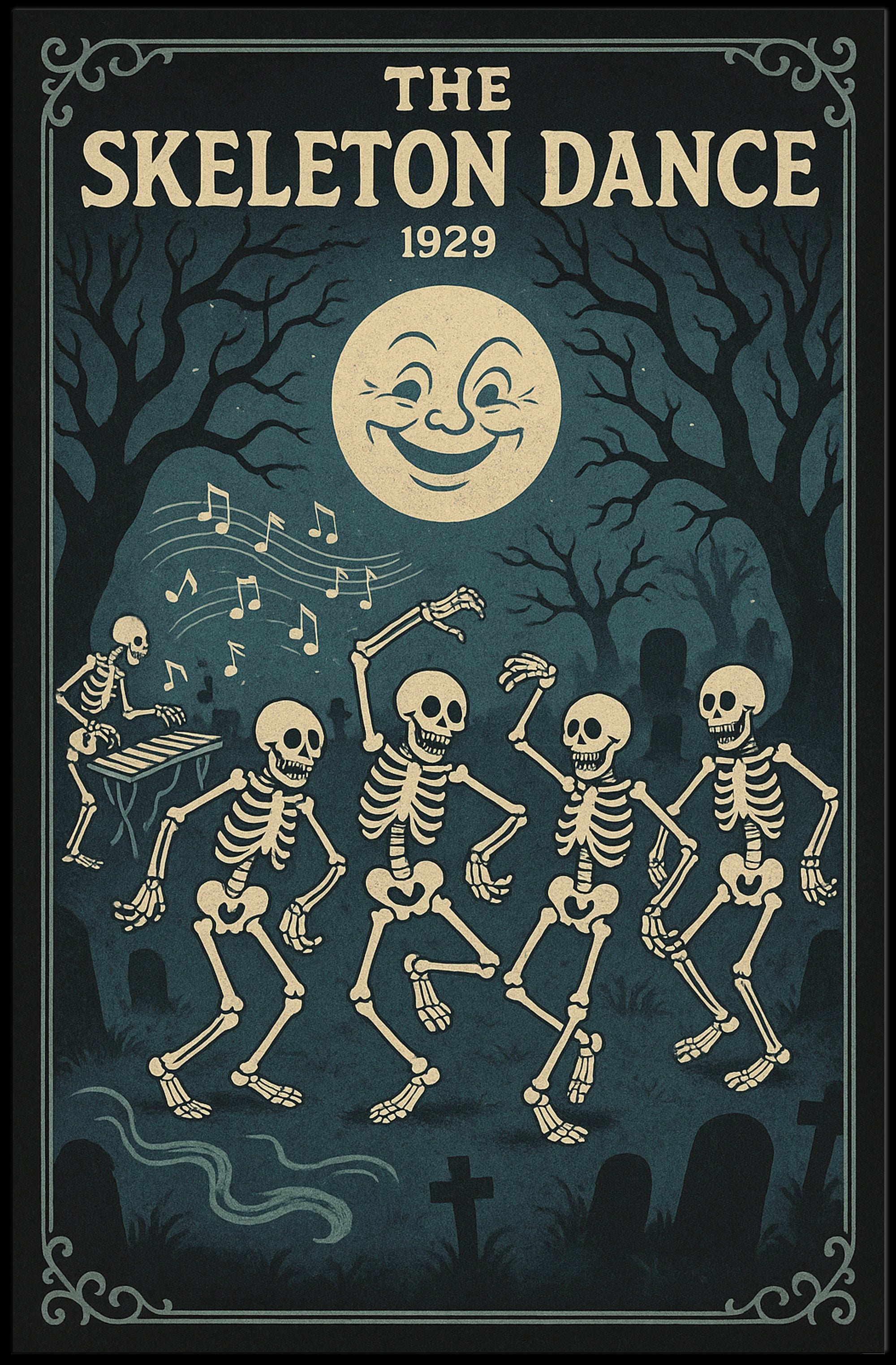 Dancing Skeletons Vintage Halloween Pop Culture Poster