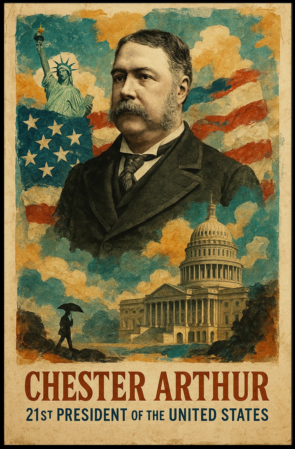 Chester A. Arthur 21st President of the United States Layered Digital Collage Poster