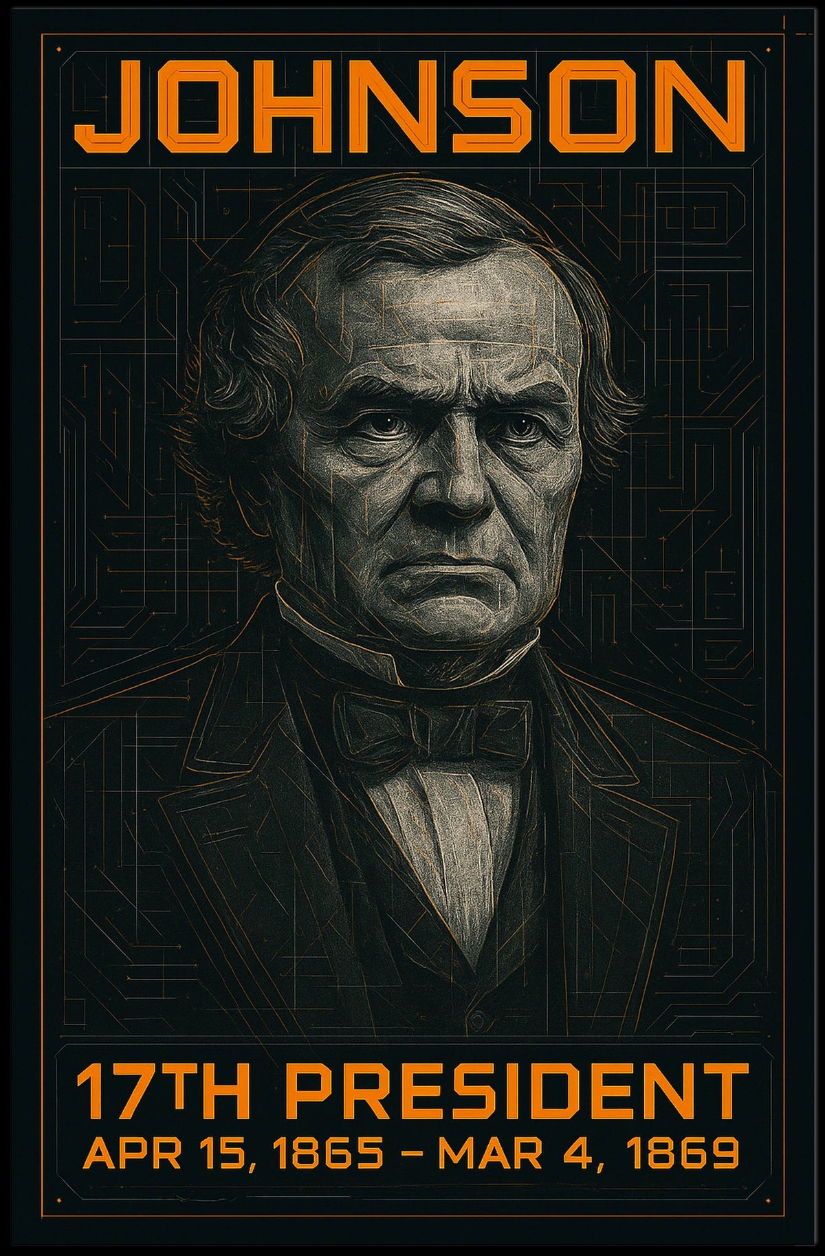 Andrew Johnson 17th President of the United States Techno Schematic Poster