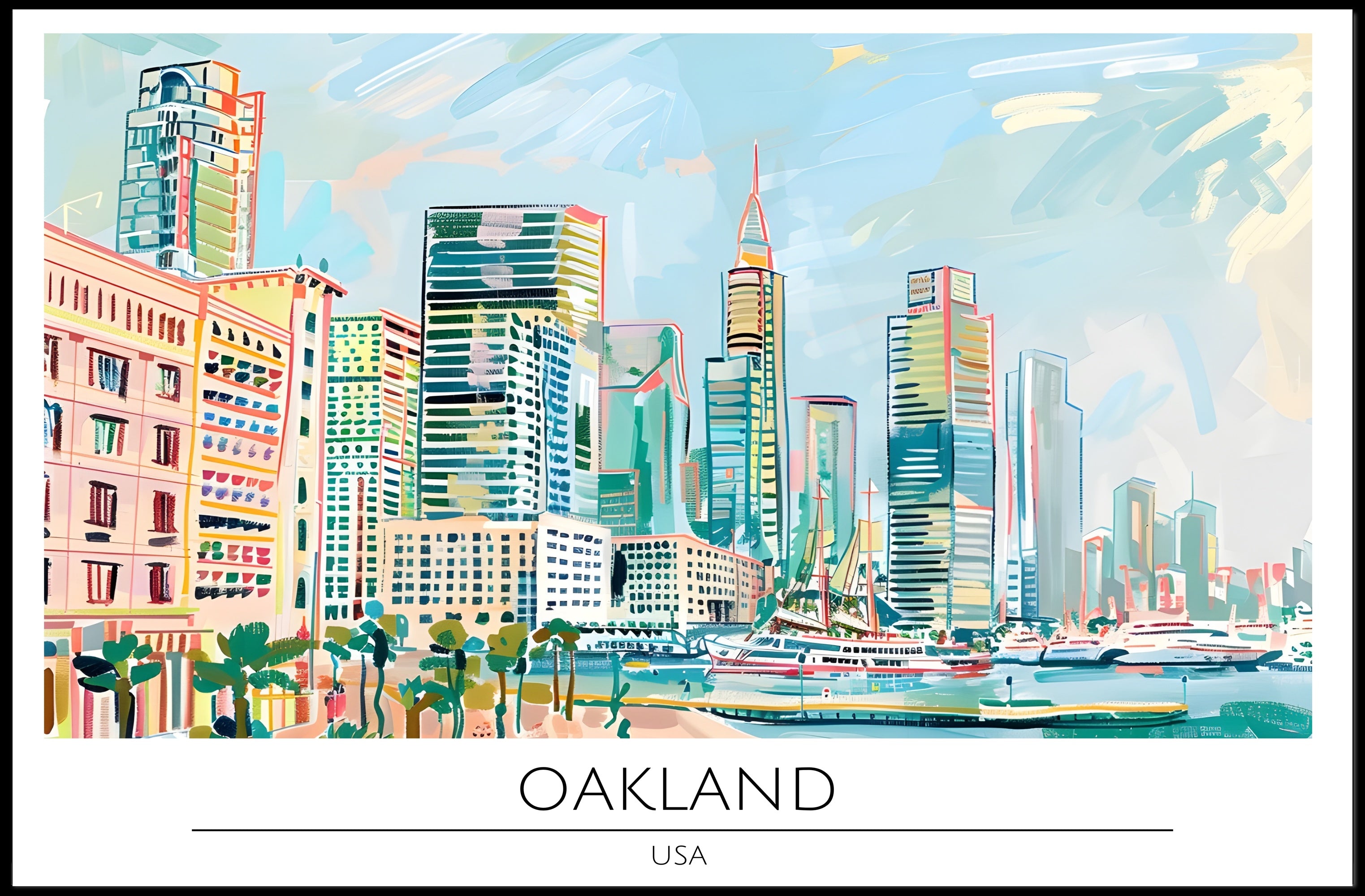 Oakland Skyline Illustration Poster PosterGoat