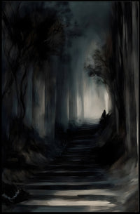 Mysterious Dark Forest Scene Artistry - Artistic Poster PosterGoat