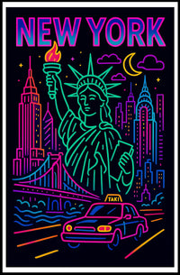 Neon New York Cityscape Vibrant Poster Modern Wall Art