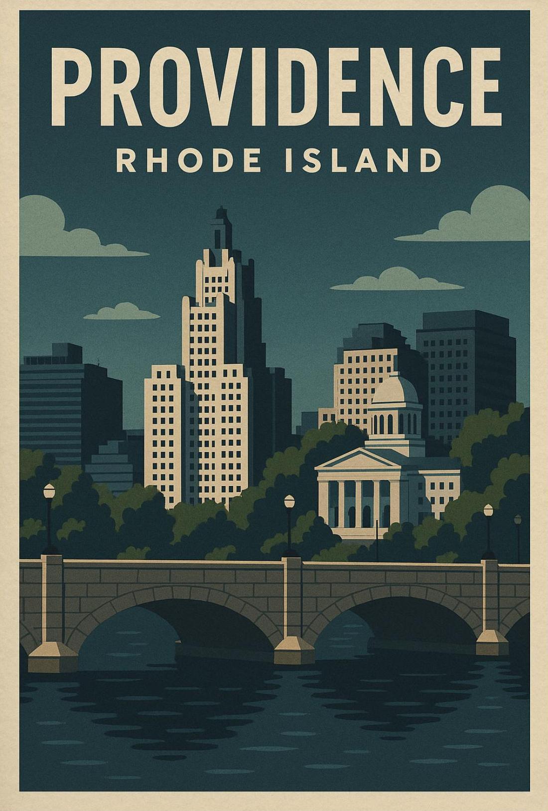 Providence Skyline Vintage Art Deco Travel Poster
