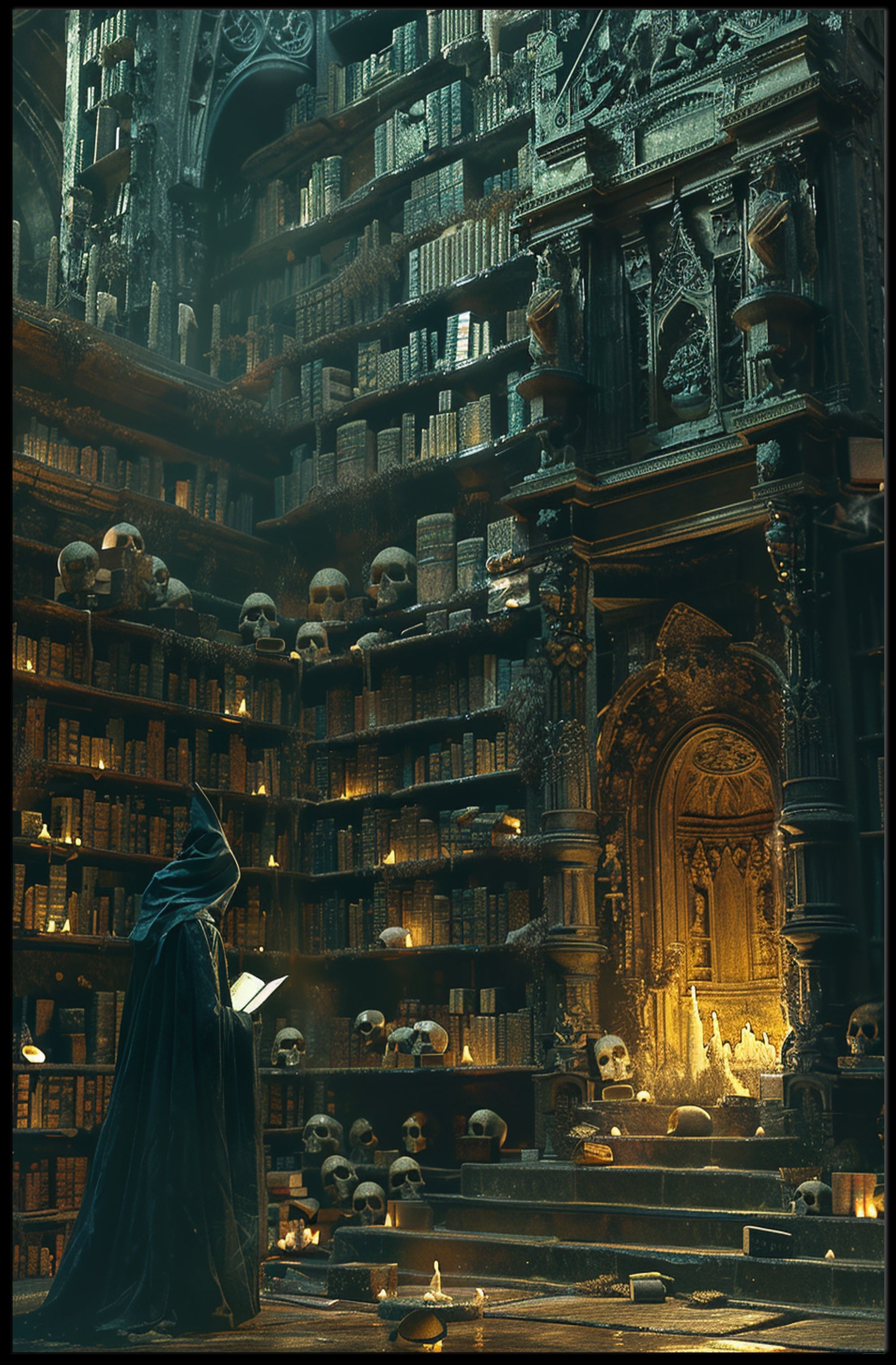 Dark Fantasy Library Scene: Fantasy or Mythology Poster PosterGoat