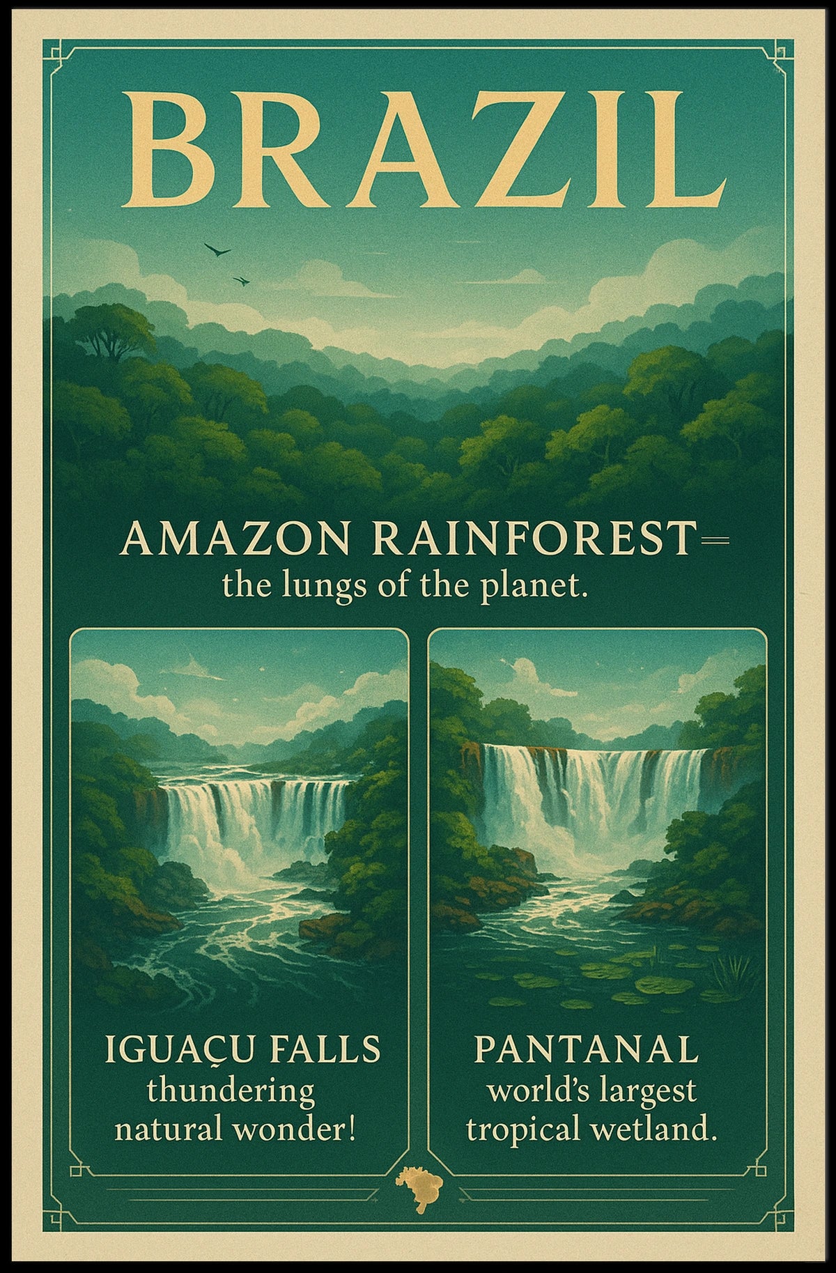 Brazil's Natural Wonders Vintage Travel Poster Art