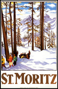 Vintage Alpine Travel Poster: St. Moritz Winter Wonderland PosterGoat