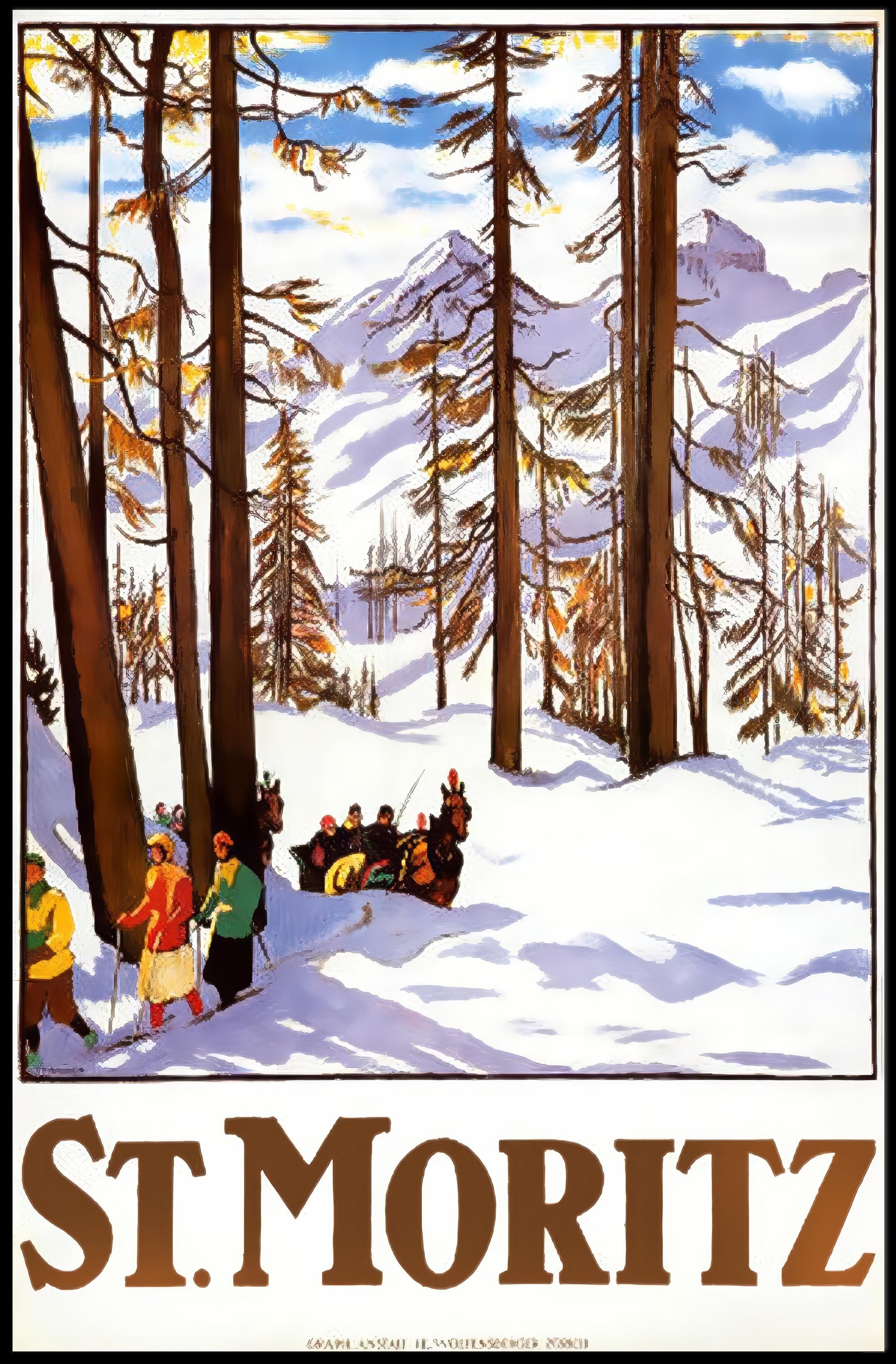 Vintage Alpine Travel Poster: St. Moritz Winter Wonderland PosterGoat