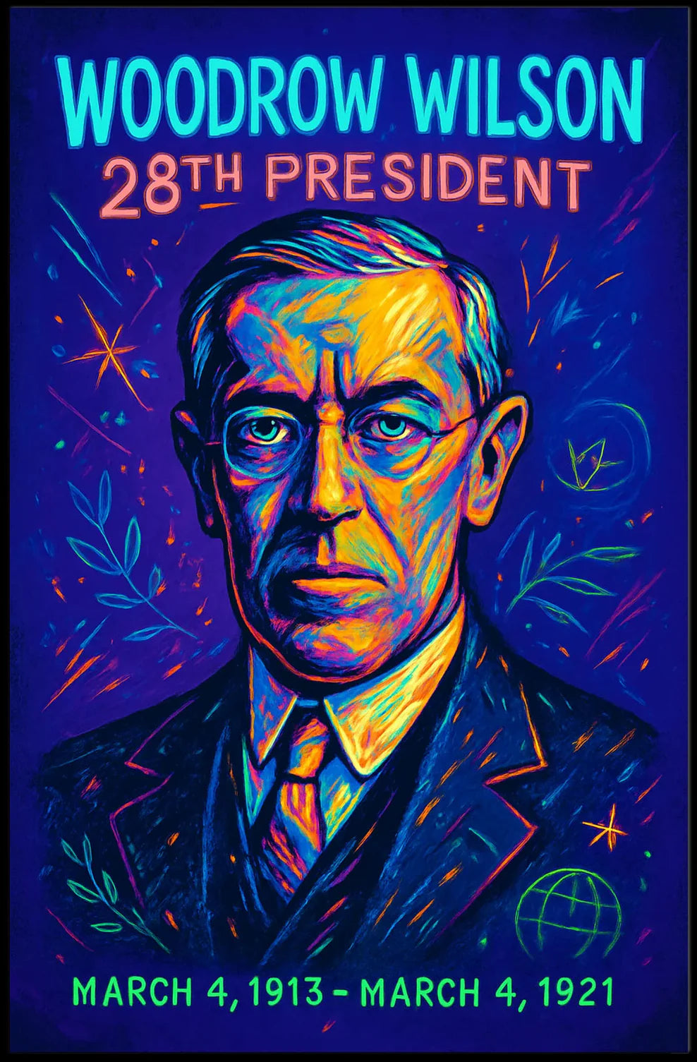 Vibrant Woodrow Wilson Portrait: Historical or Presidential Poster