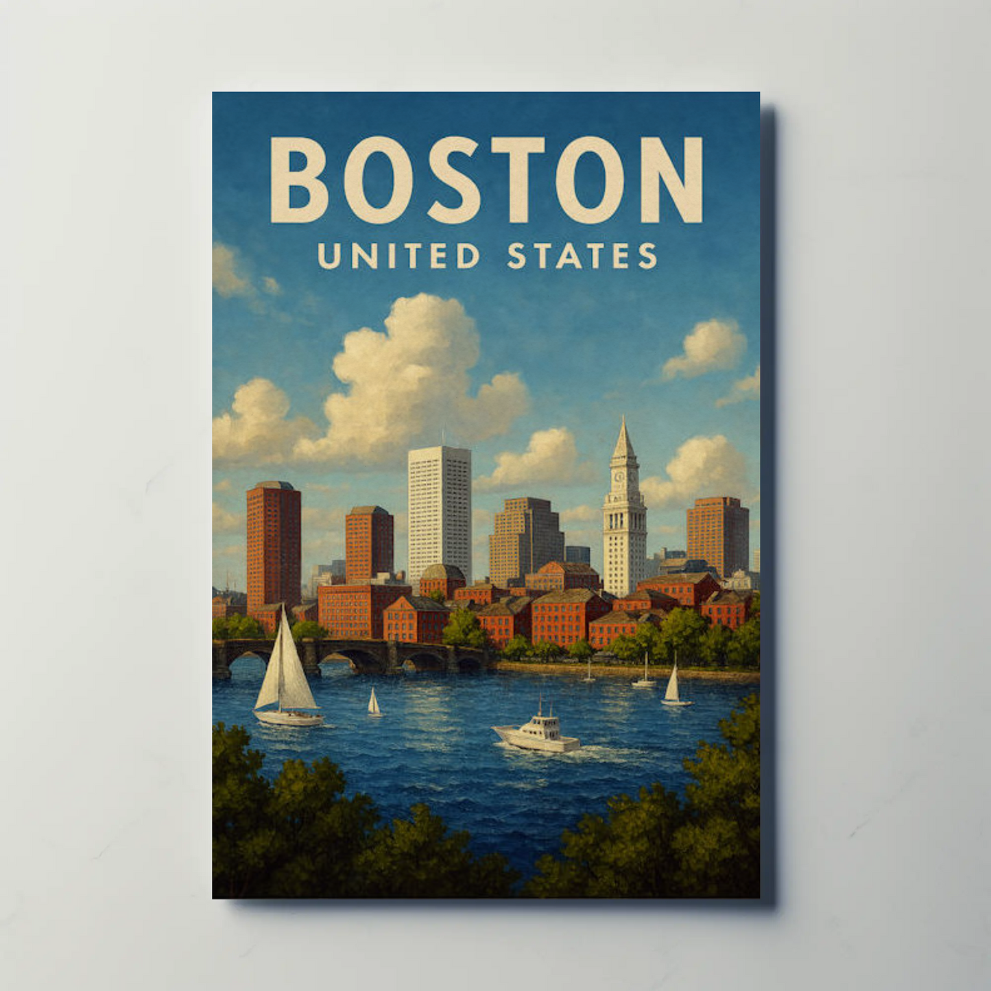 Boston United States Sailboats And Skyline Travel Poster