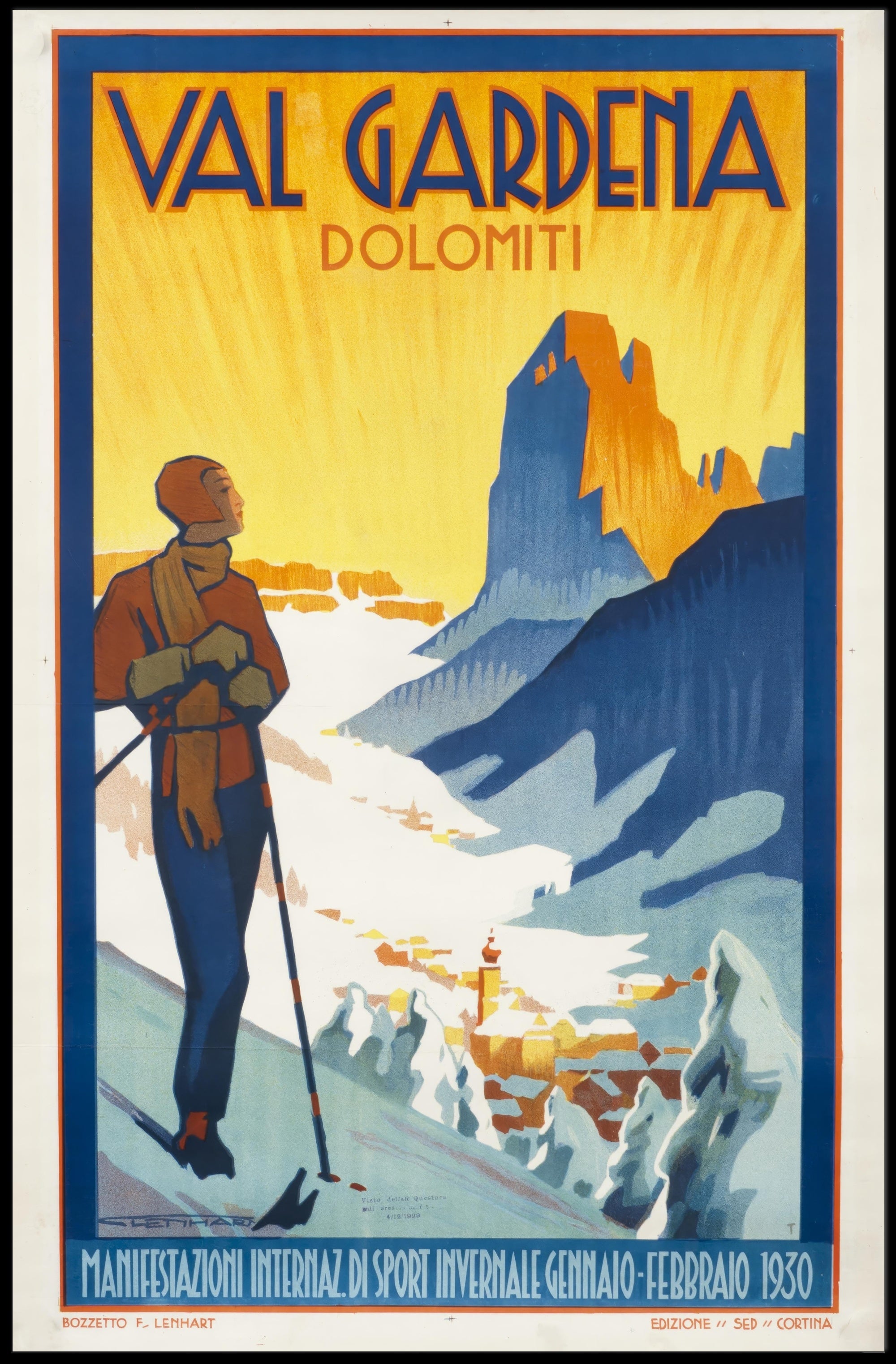 Val Gardena Skiing Adventure Vintage Travel Poster PosterGoat