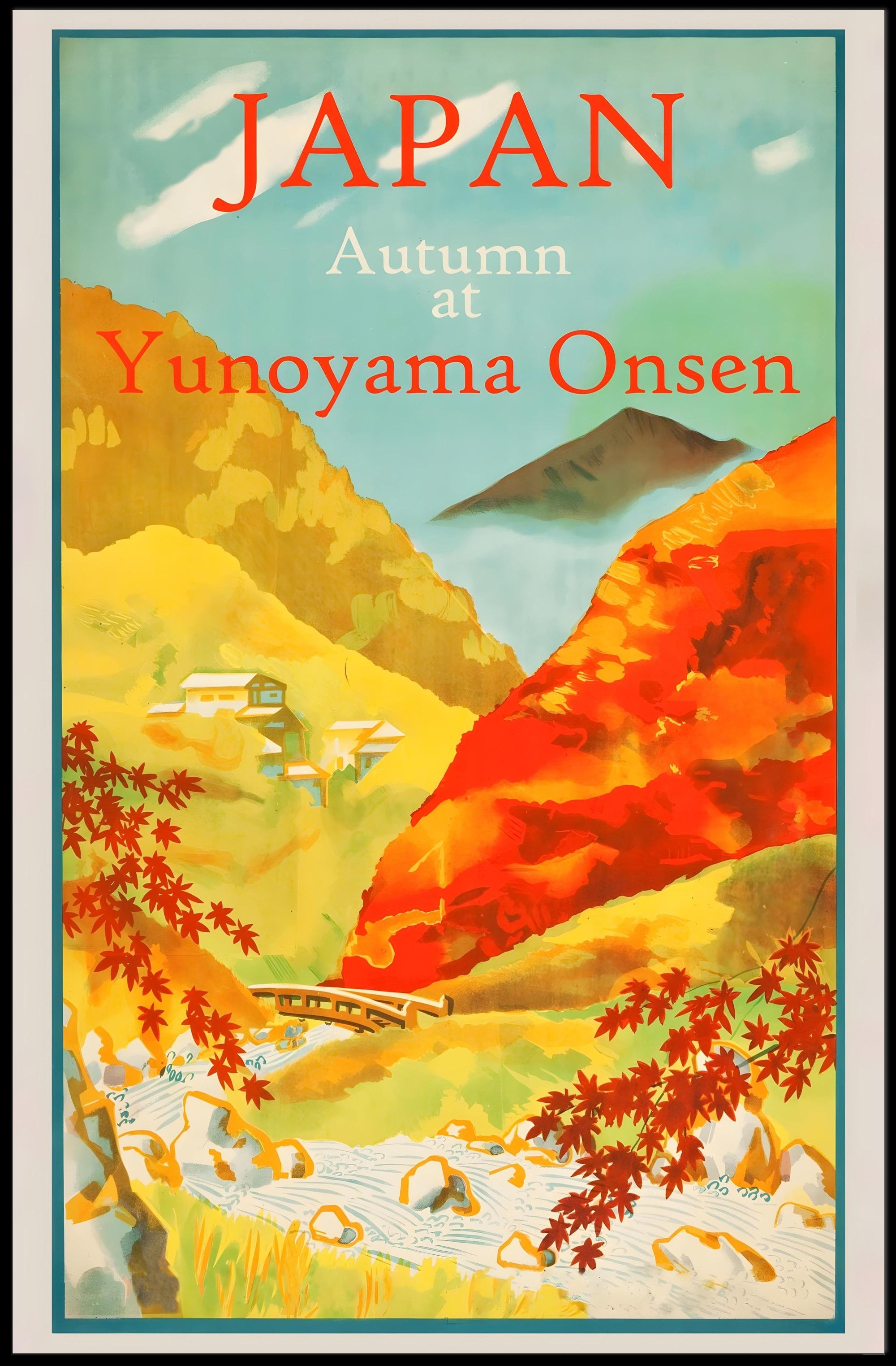 Yunoyama Onsen Travel Poster Celebrates Japanese Autumn Scenery