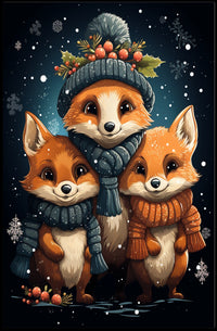 Cozy Winter Foxes Whimsical Digital Painting Poster
