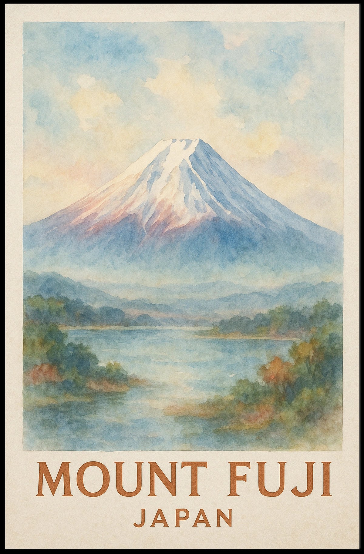Mount Fuji Watercolor Serene Heritage Poster
