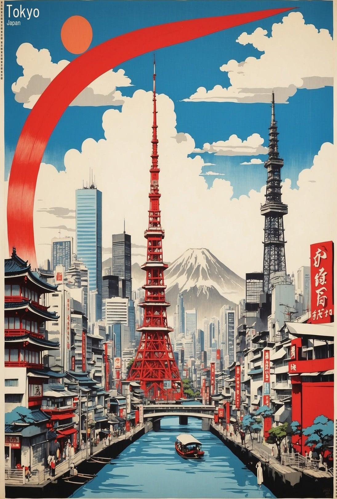 Tokyo's Vibrant Fusion in Travel Poster