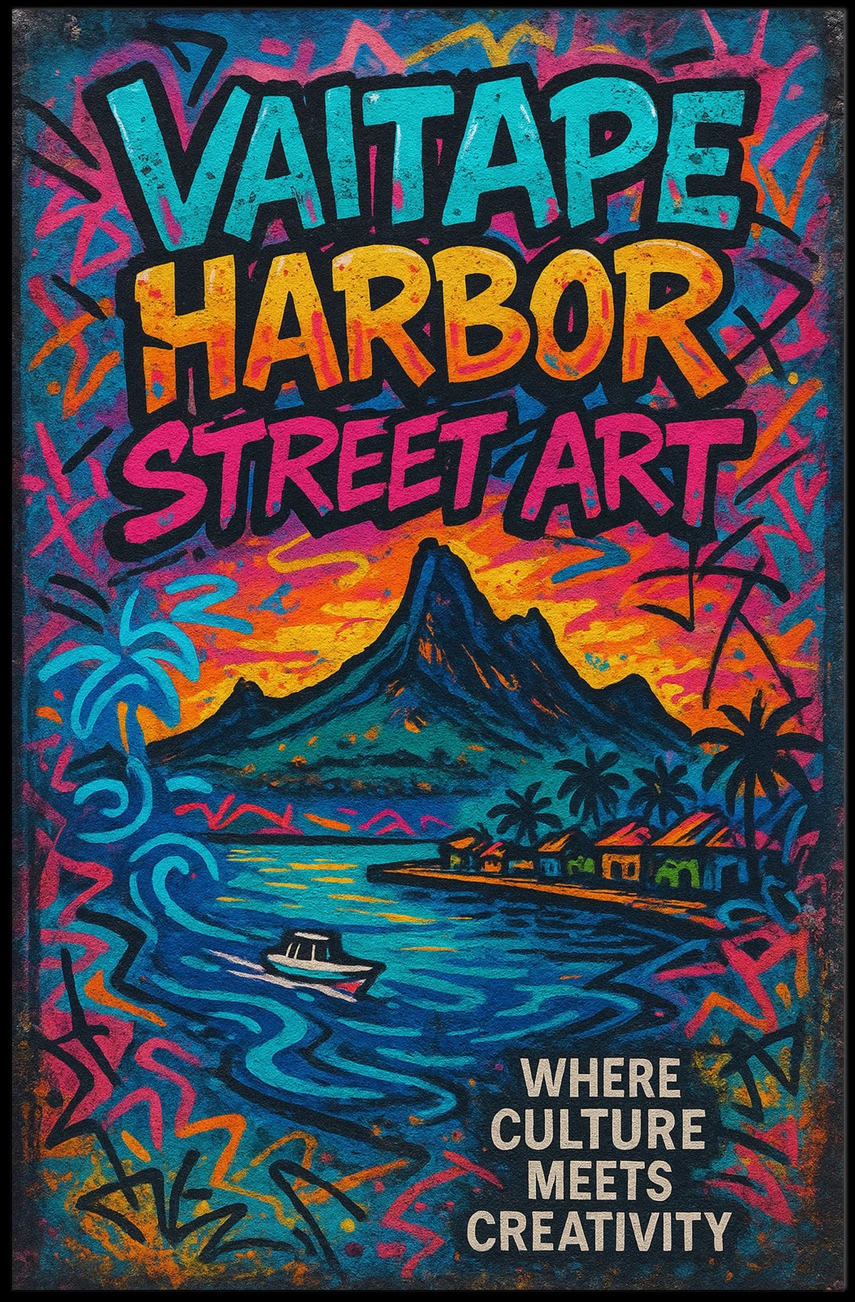 Vaitape Harbor Street Art Tropical Creativity Culture Poster