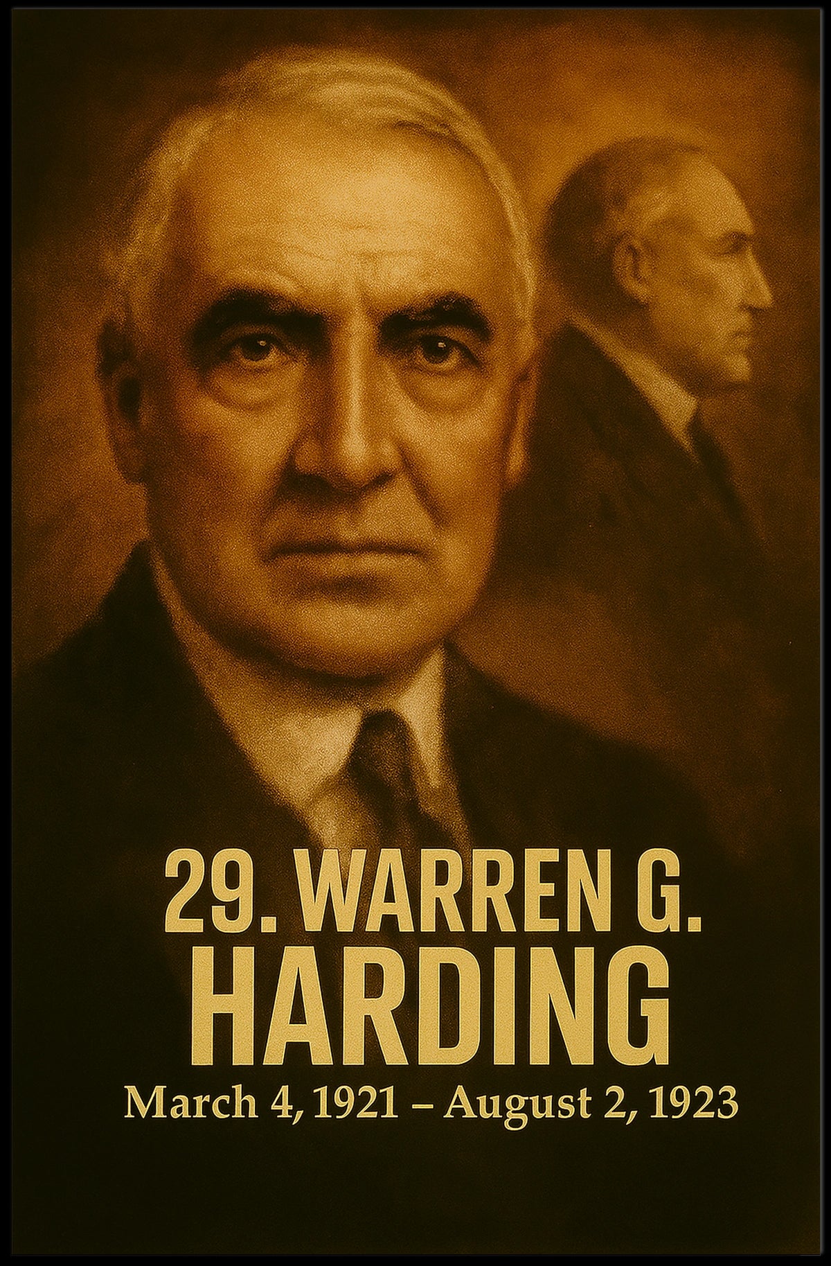 Warren G Harding Presidential Poster Vintage Analog Film Aesthetic Portrait Wall Art Historical Print