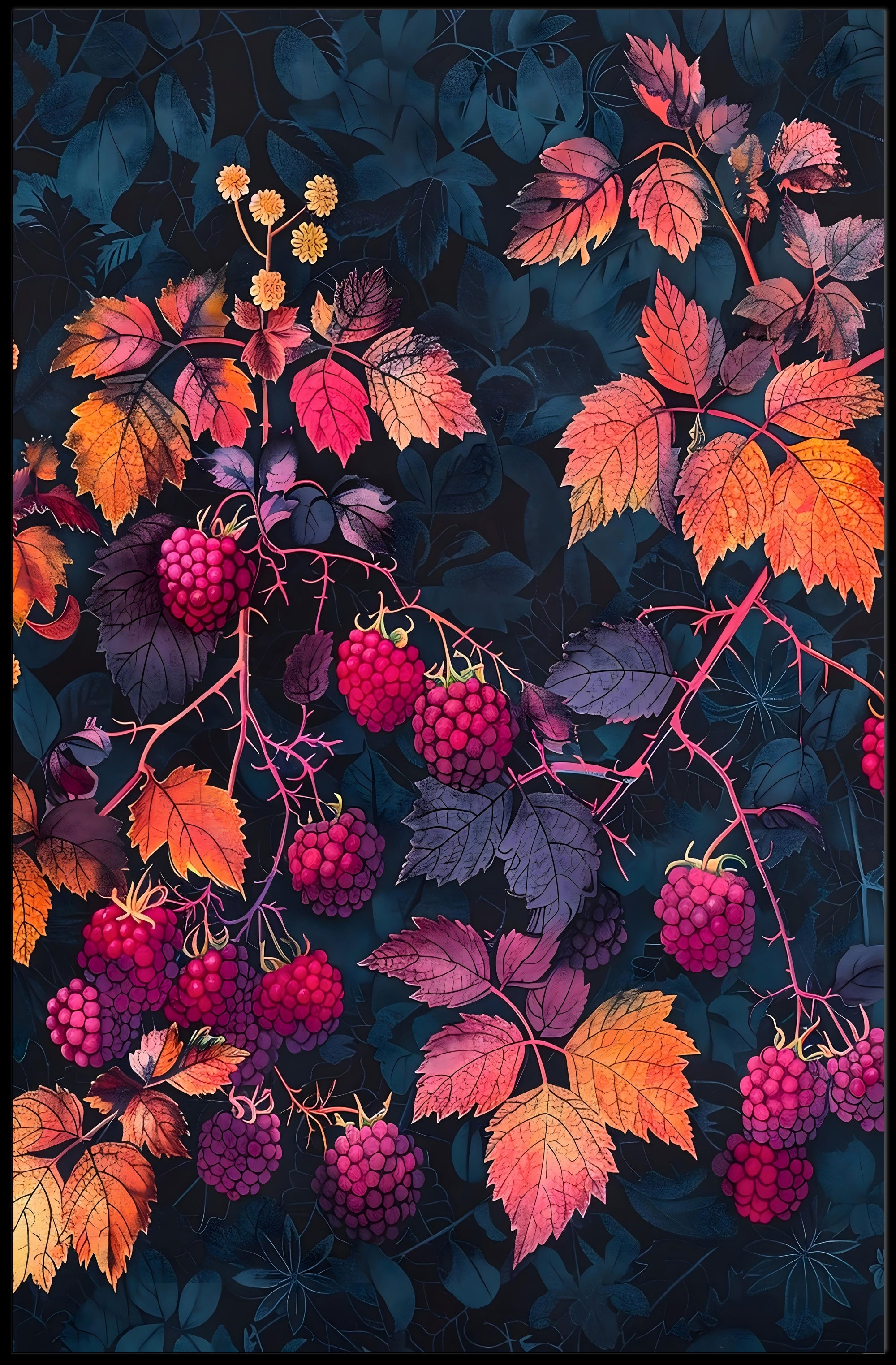 Raspberry Branches Illustration: Abstract or Artistic Poster