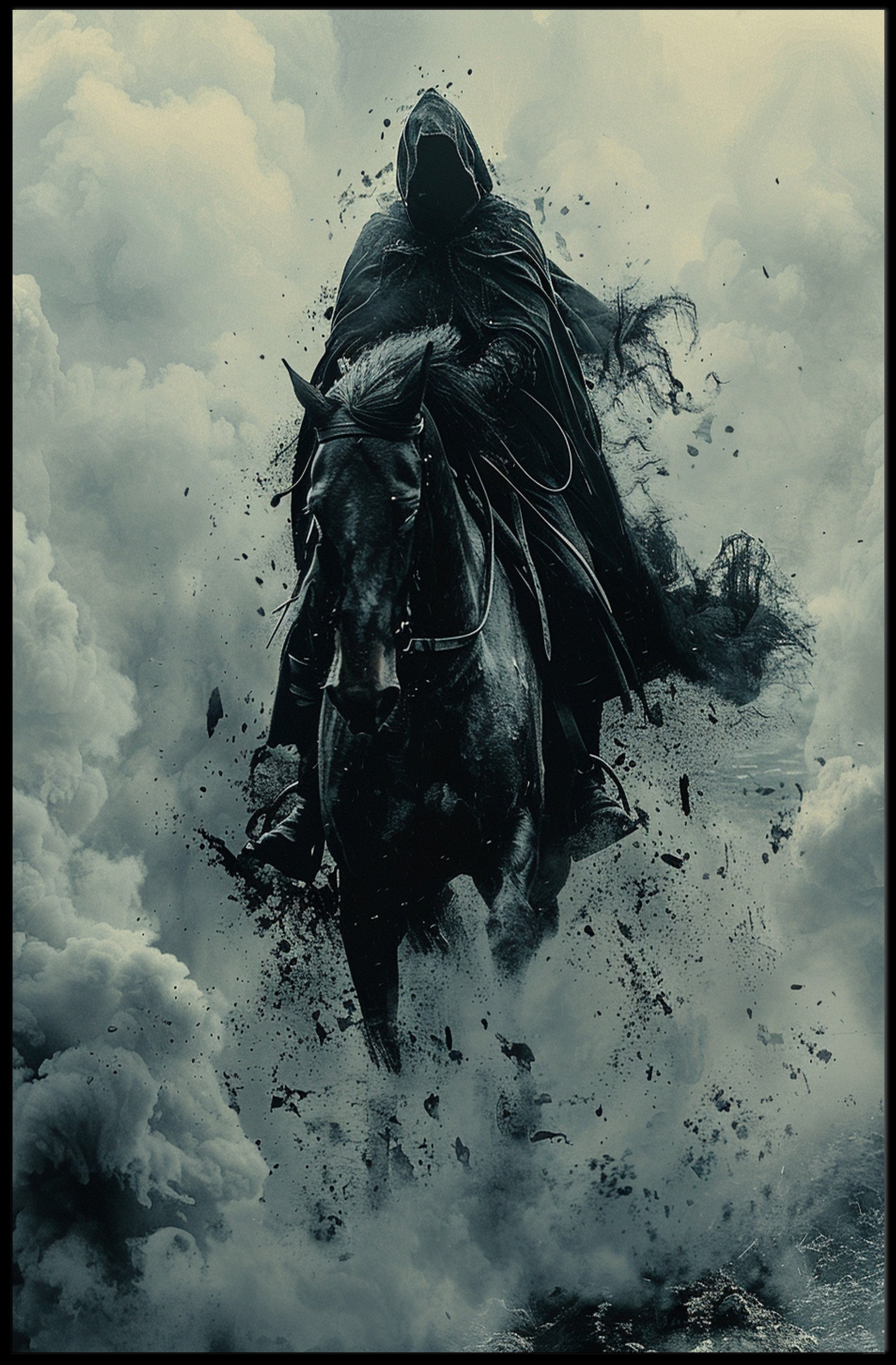 Mysterious Cloaked Figure Riding Horse Fantasy Mythology Poster PosterGoat