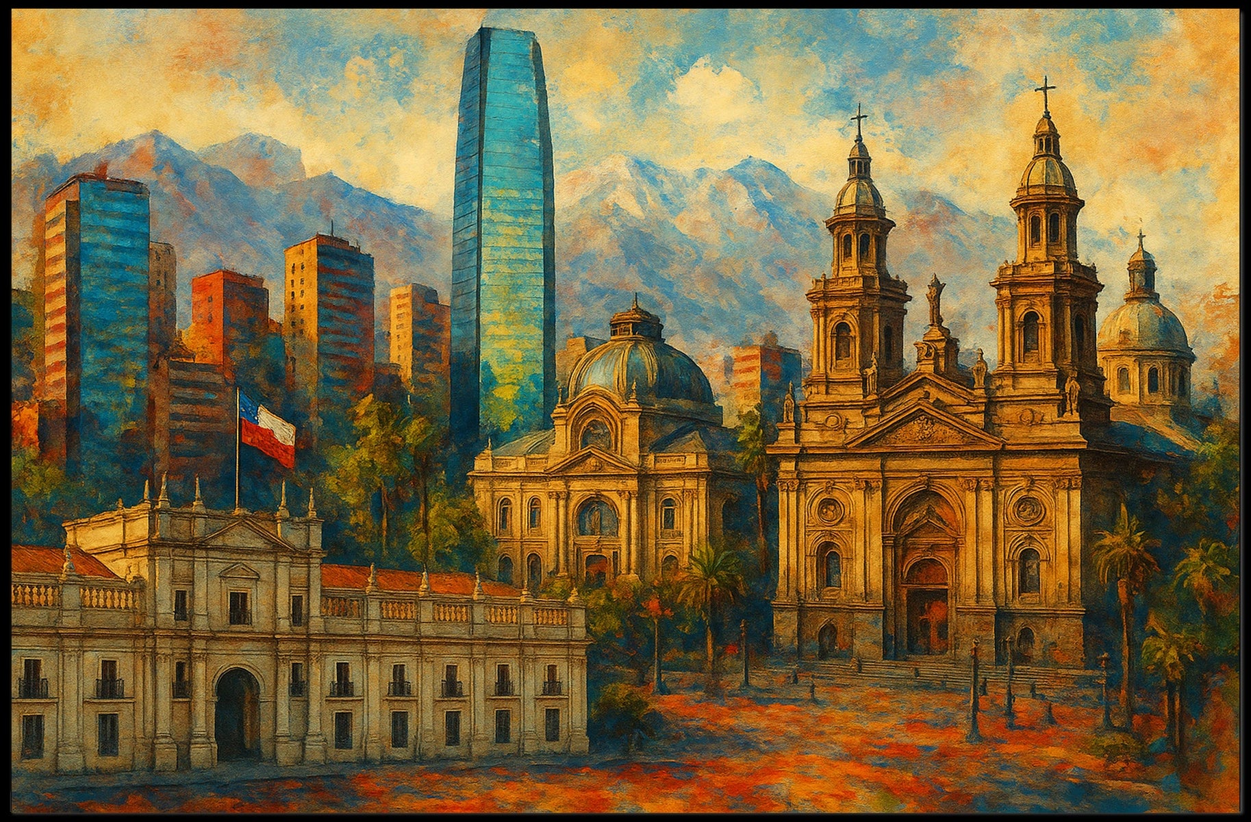 Vibrant Cityscape of Santiago Poster