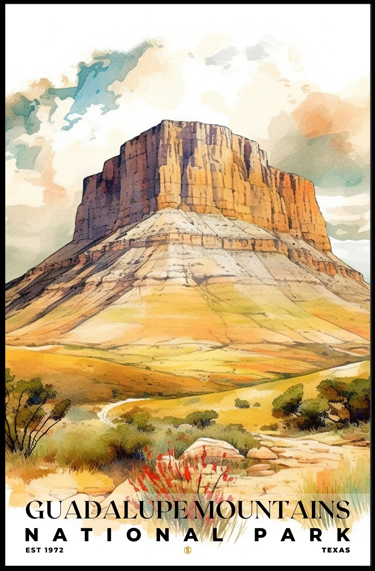 Guadalupe Mountains Watercolor Wall Art Poster