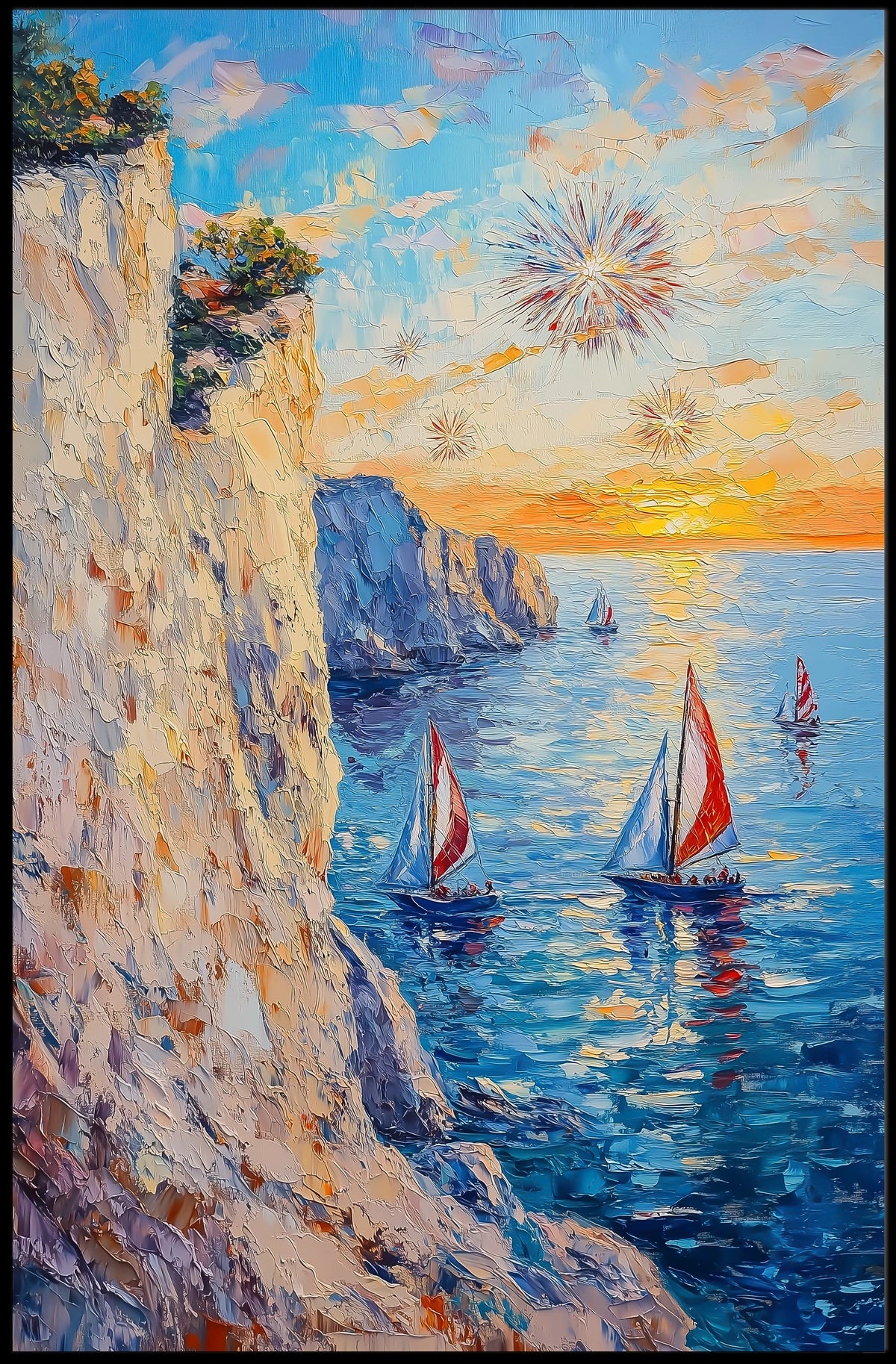 pixelmotion copyai 35099 Thick oil impasto painting of a coastal cl 5e7818ef ccf4ef9bde5b64623829Poster