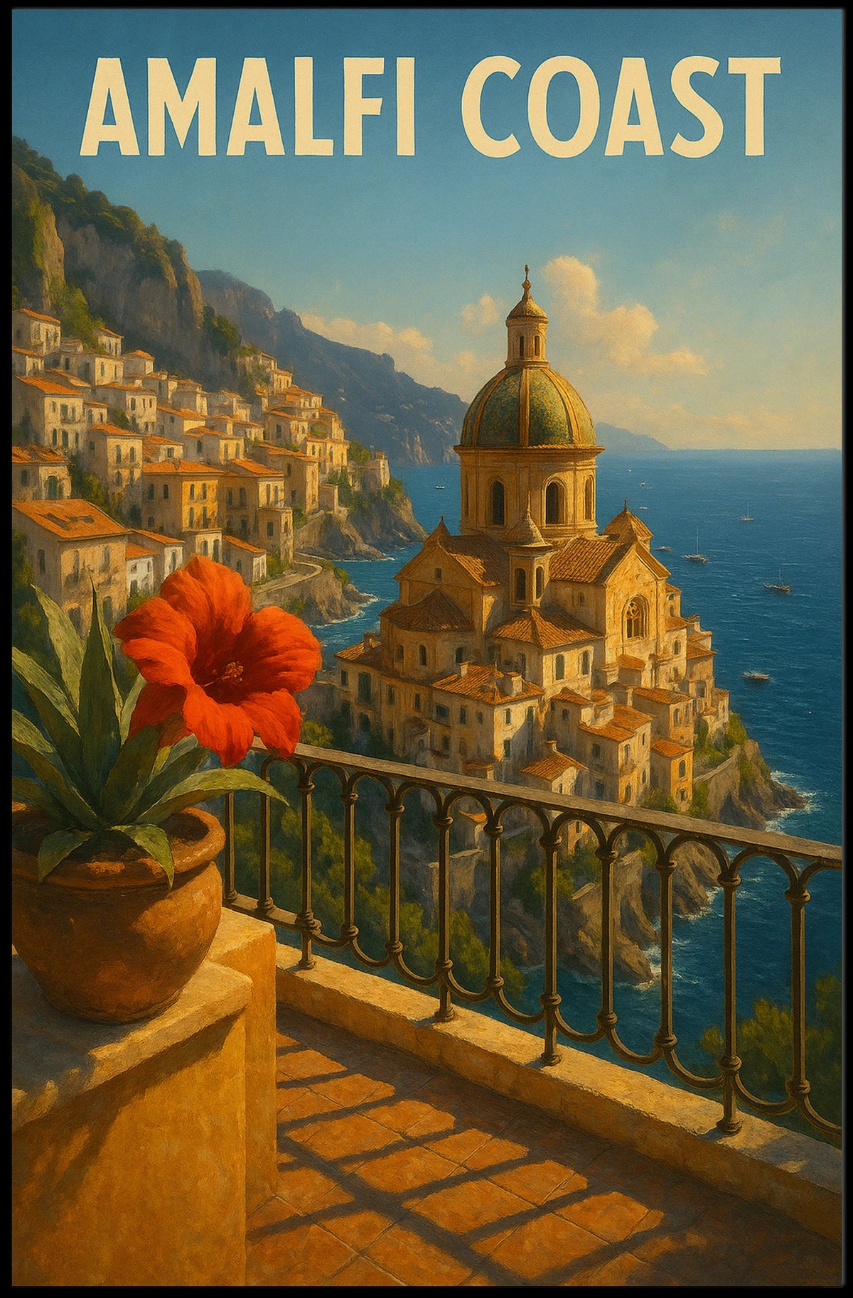 Amalfi Coast Poster Wall Art for Coastal Home Decor