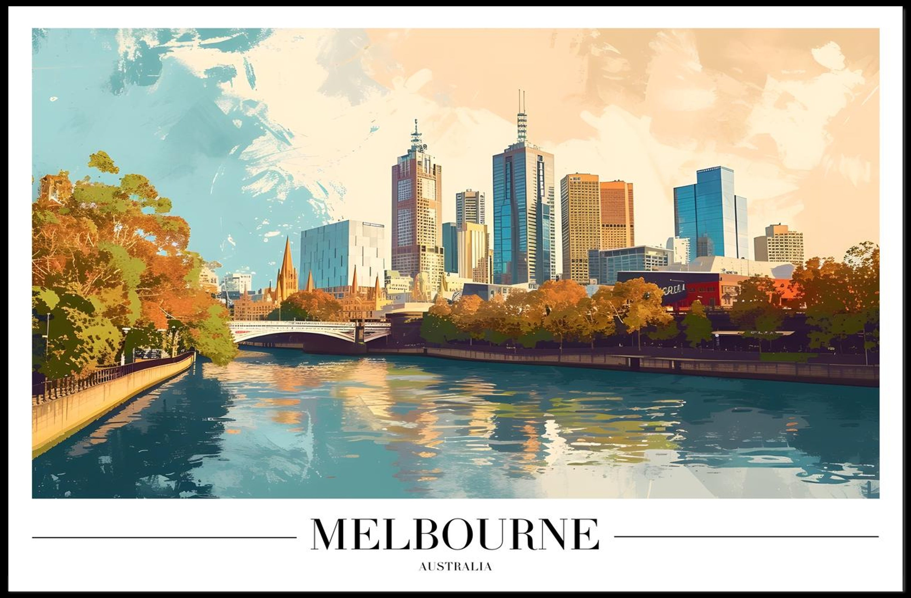 Melbourne's Vibrant Skyline: Urban or Cityscape Poster