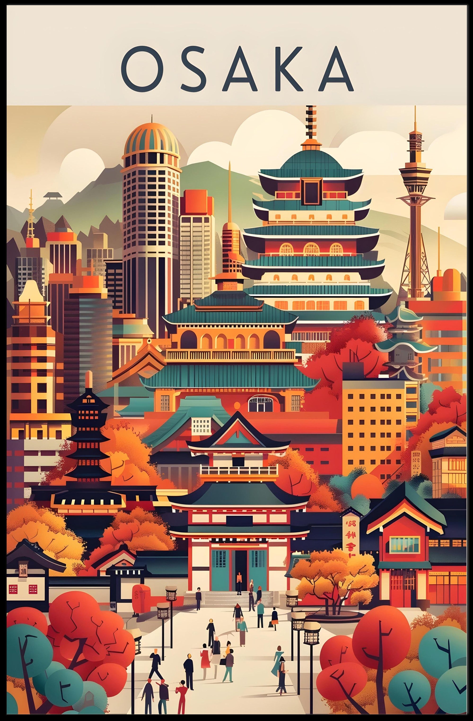 Osaka Blend of Historical and Modern Travel Poster
