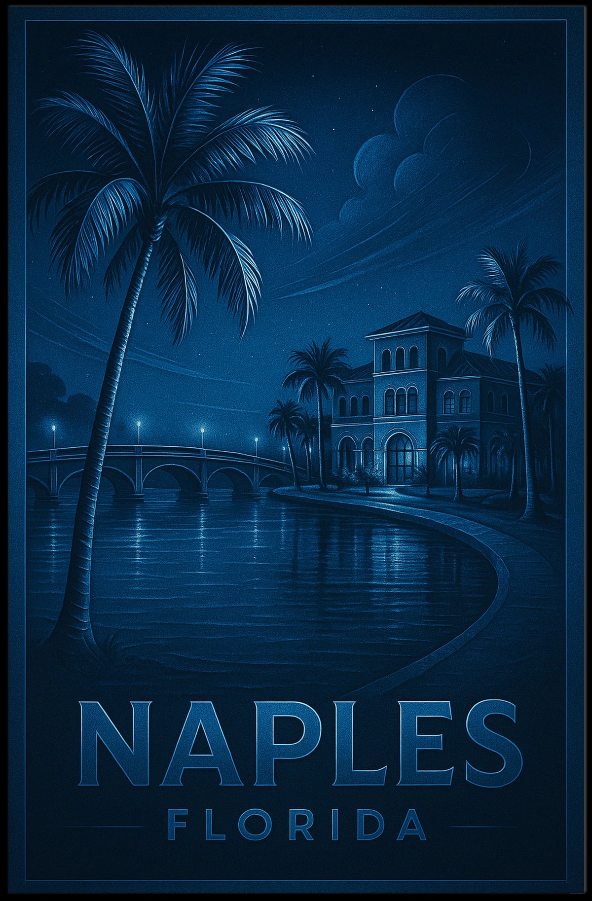 Naples Florida Nighttime Oasis Poster Wall Art Decor