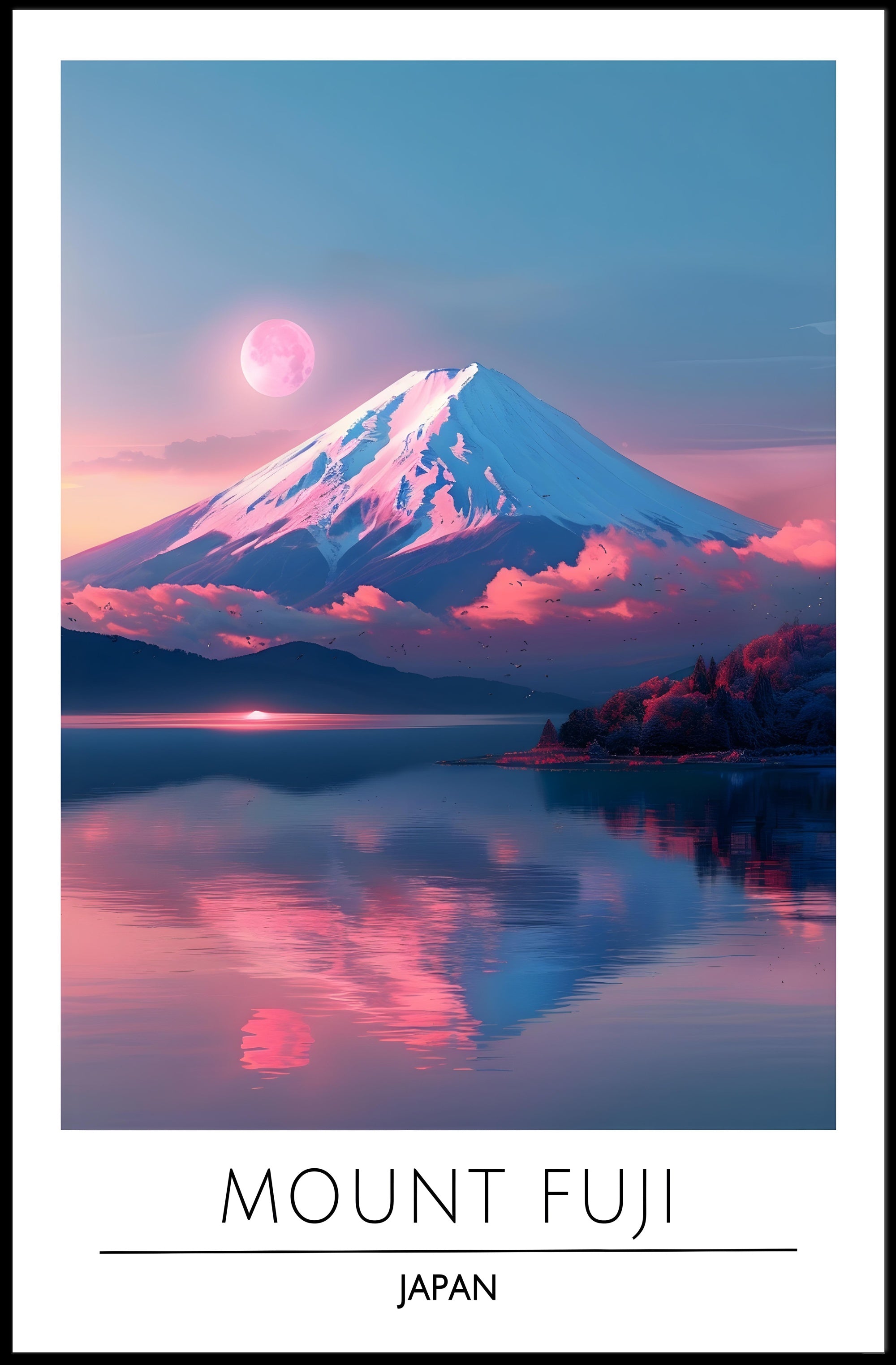 Mount Fuji Tranquil Reflection Travel Poster