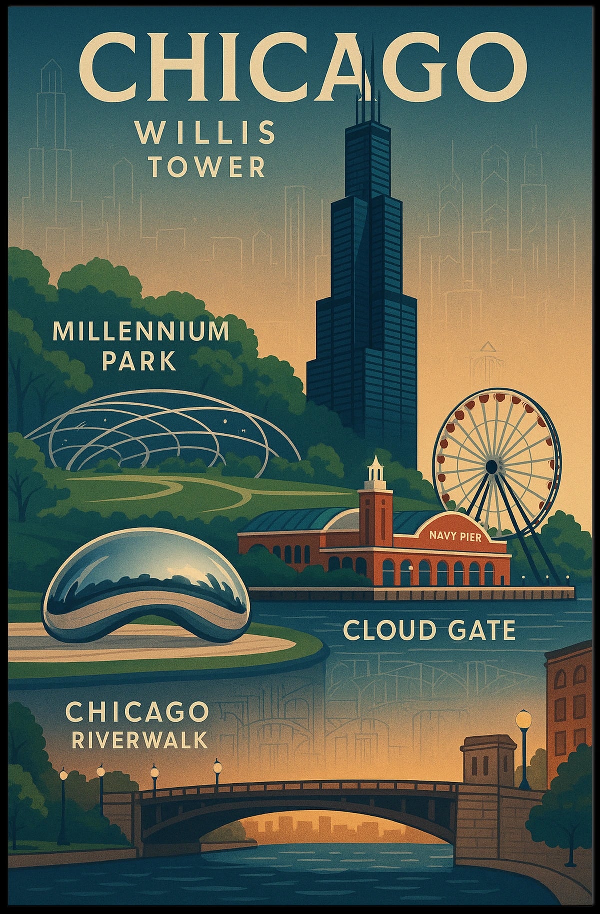 Discover Chicago Landmarks Poster