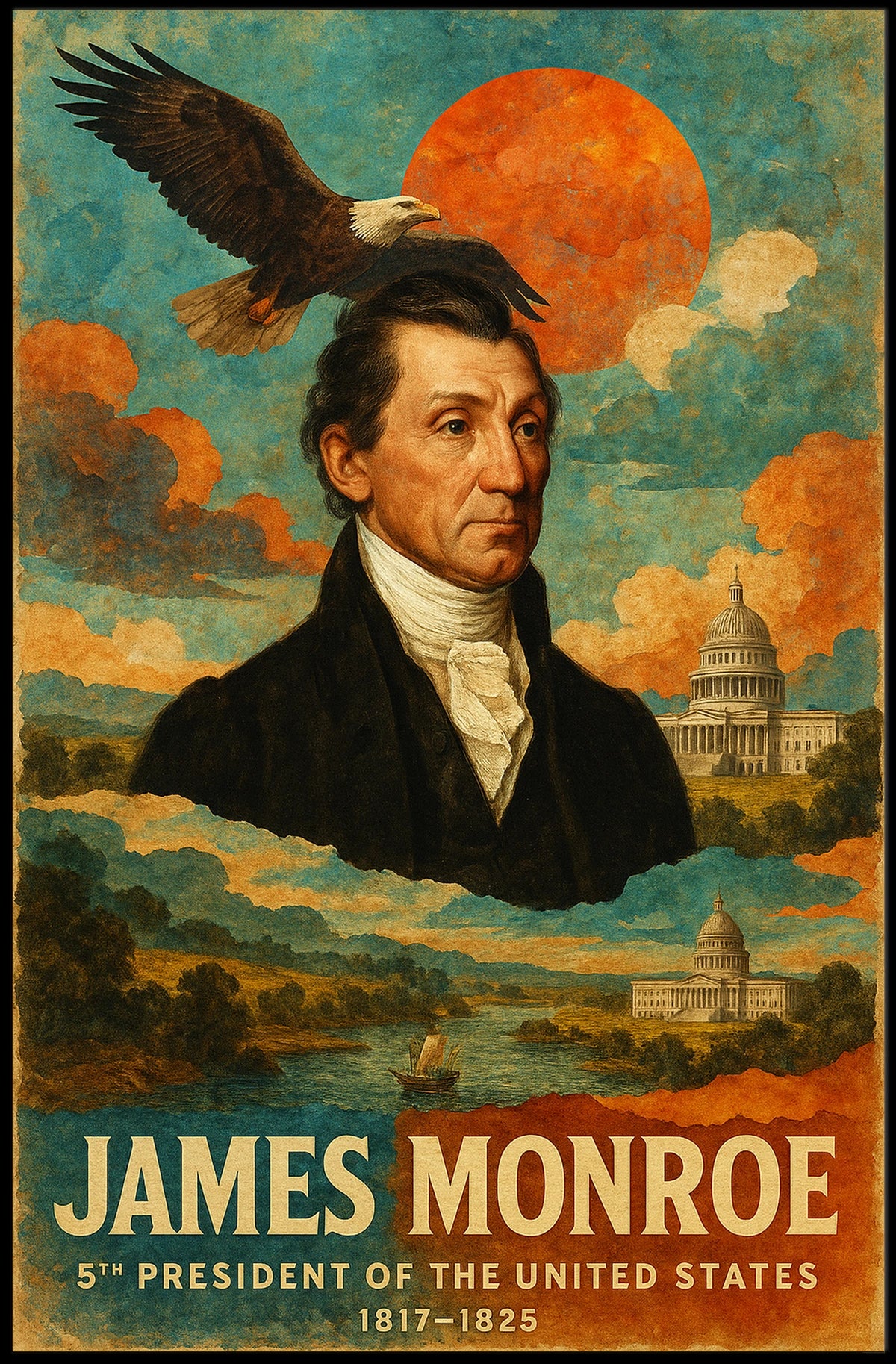 James Monroe 5th President of the United States Layered Digital Collage Poster