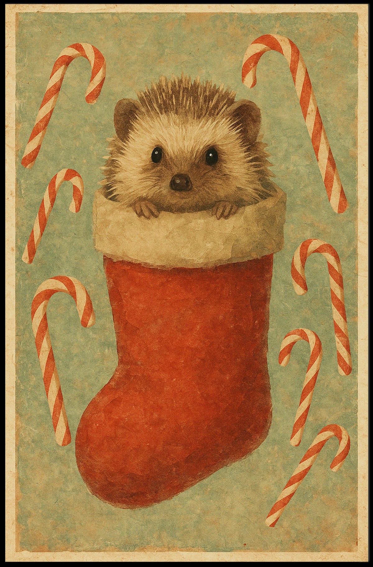 Holiday Hedgehog in a Stocking Poster