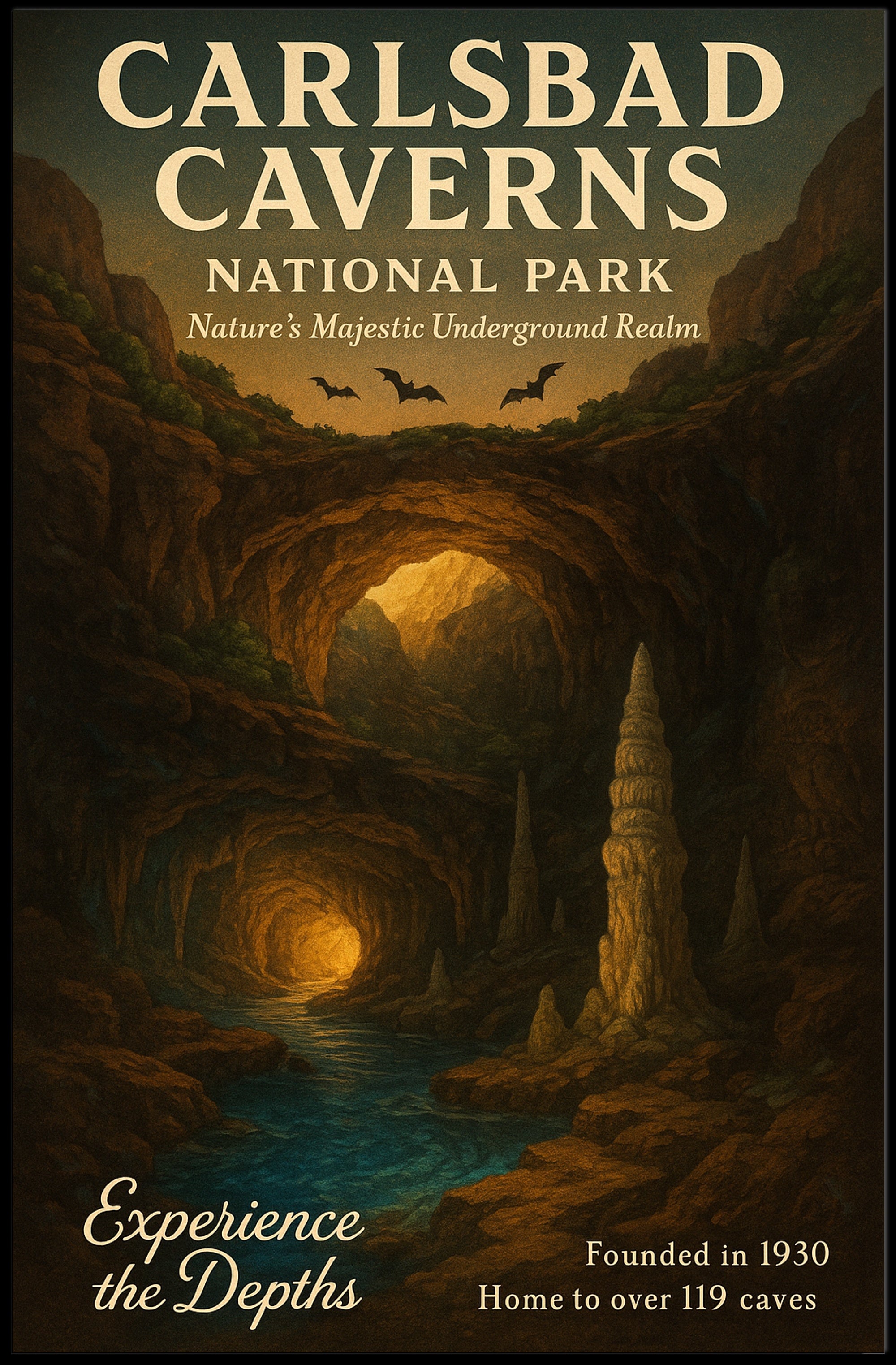 Carlsbad Caverns Vintage Travel Art National Park Poster