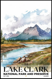 Lake Clark Watercolor Wall Art Poster