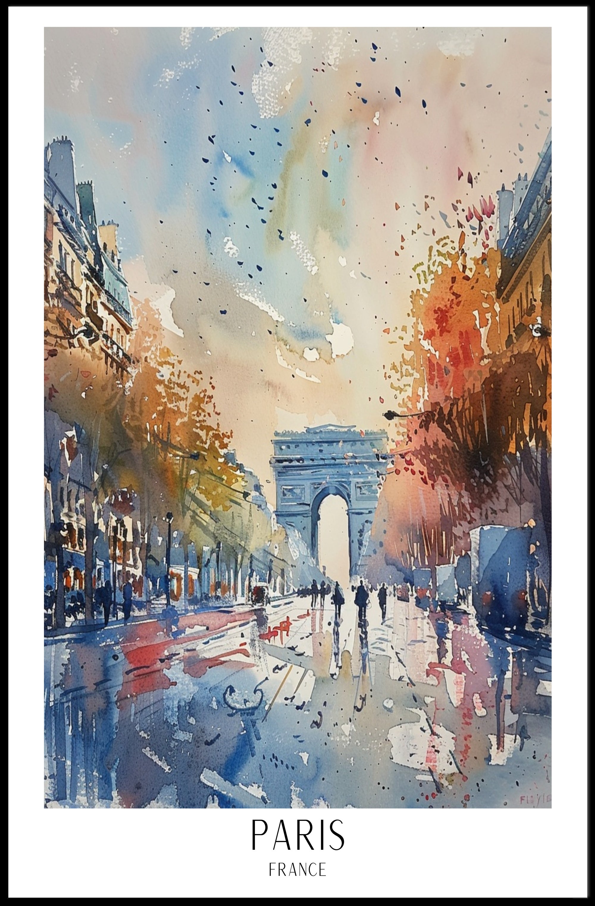 Paris Arc de Triomphe Impressionistic Watercolor Urban or Cityscape Poster PosterGoat