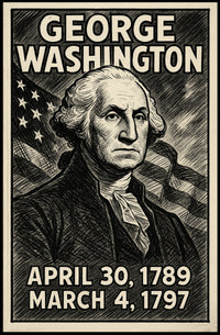 George Washington 1st President of the United States B & W Comic Sketch Poster