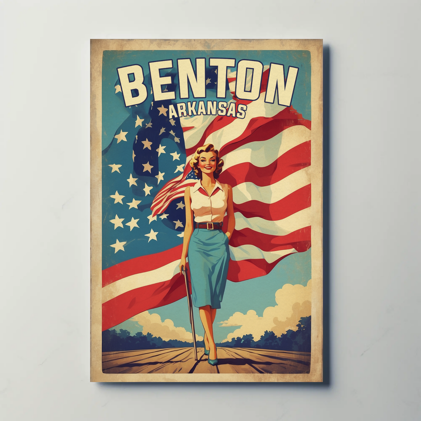 Benton Arkansas Pinup Patriot Vintage Travel Poster