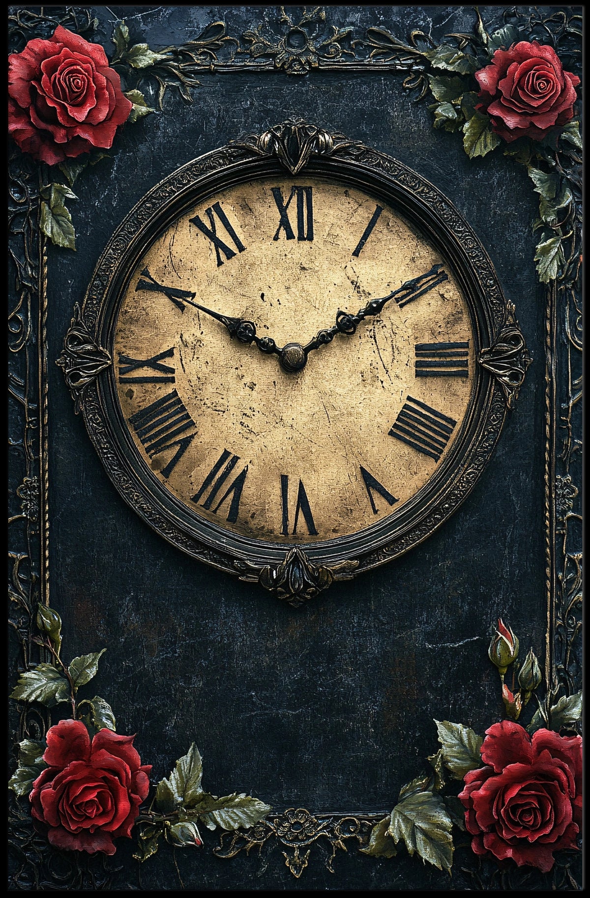 Vintage Clock and Roses Victorian Elegance Artistic Poster