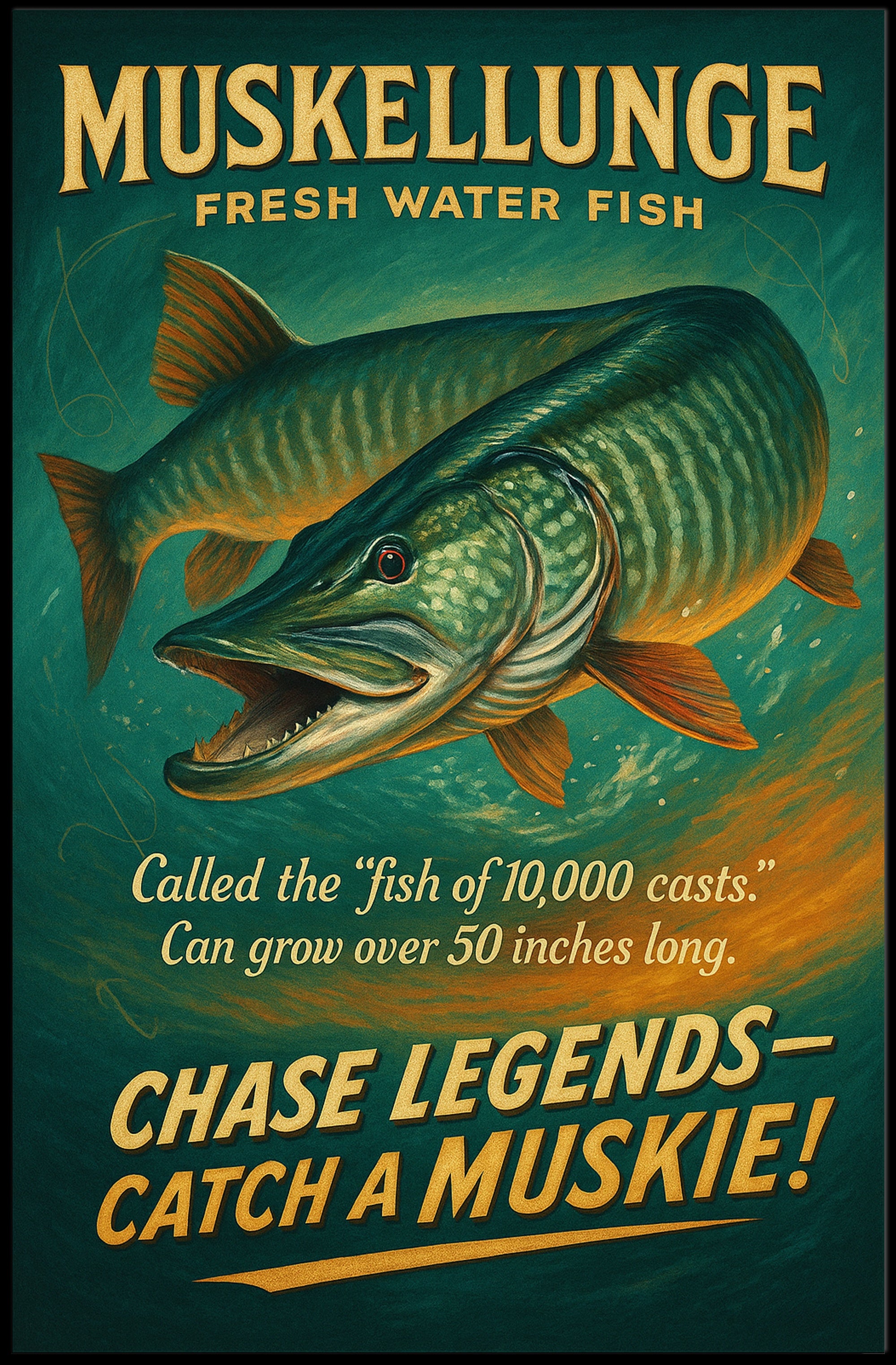Muskellunge Adventure: Vintage-Inspired Animal Poster