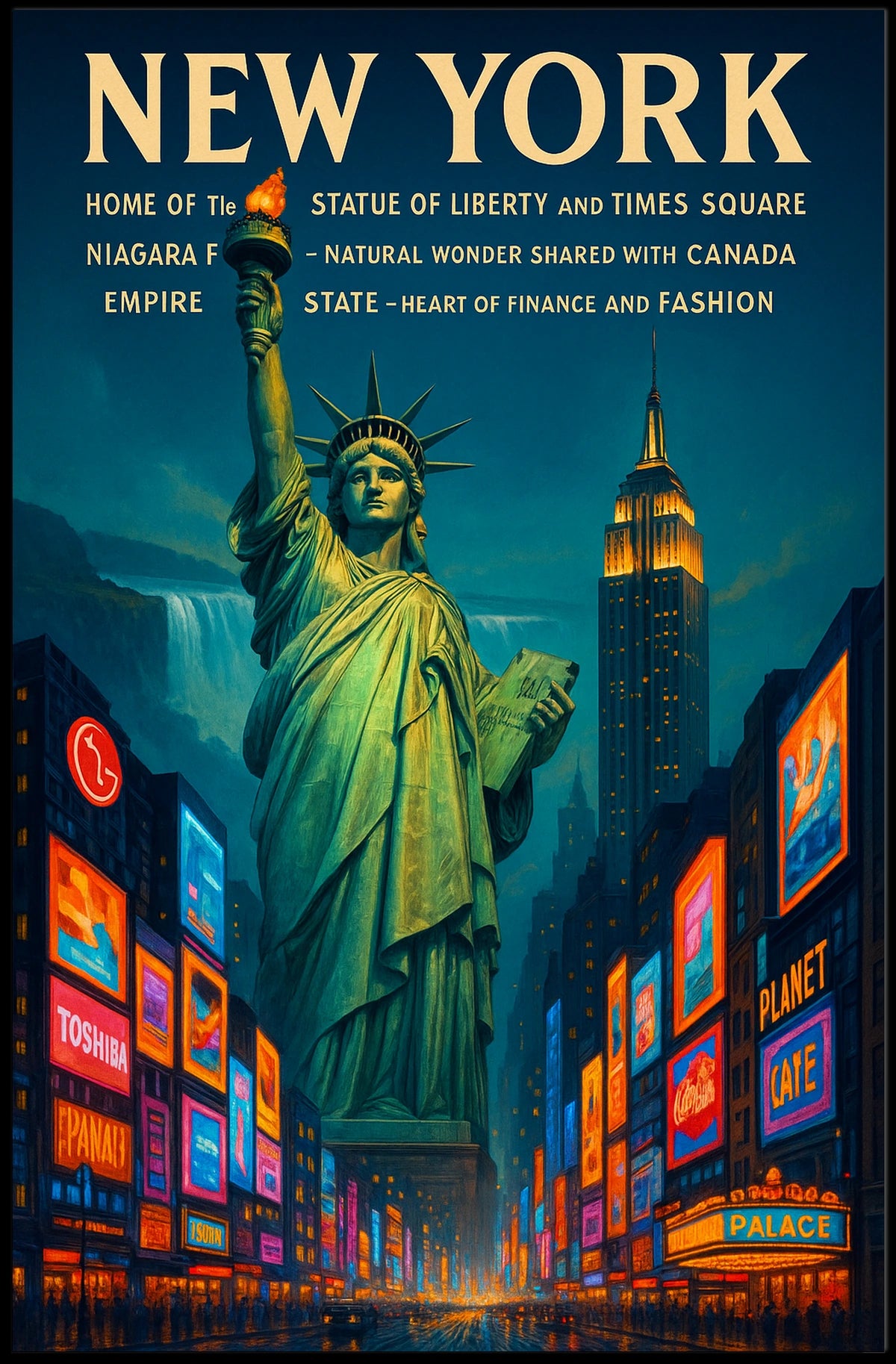 New York City Landmarks Skyline Poster Retro Wall Art