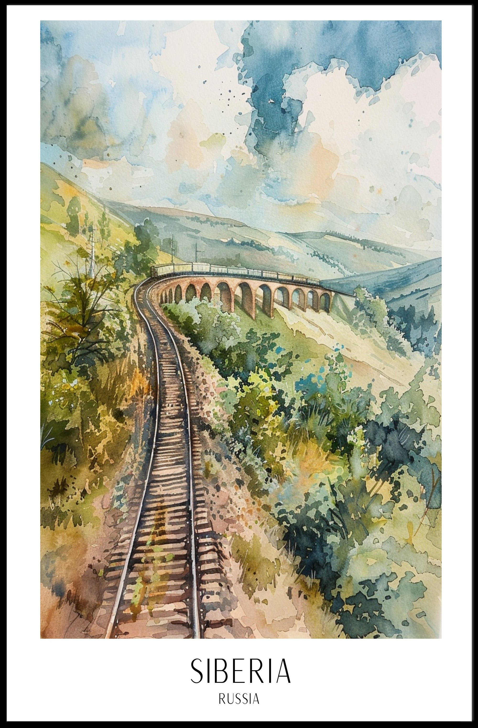Siberian Railway Adventure in Watercolor Travel Poster PosterGoat