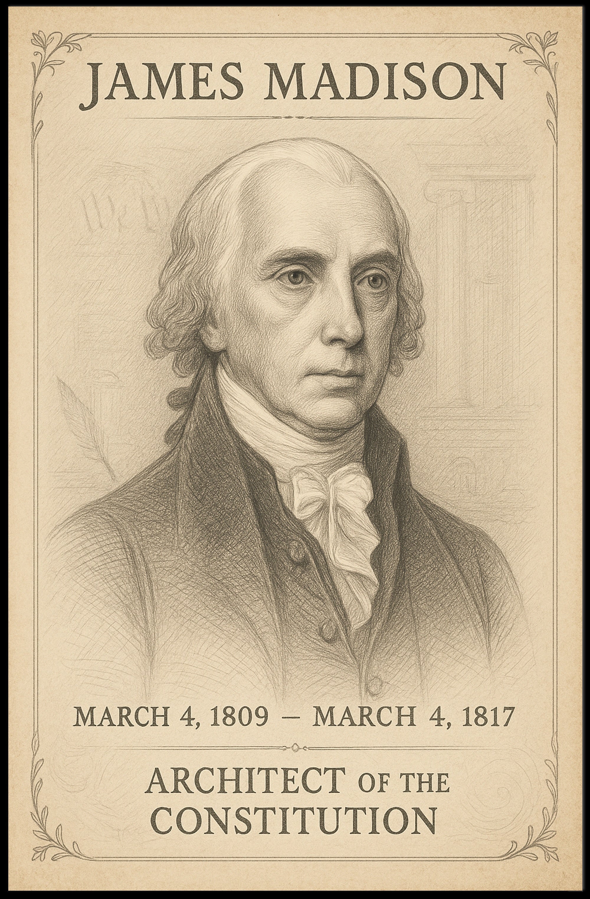 James Madison 4th President Sketch Poster Art Print PosterGoat