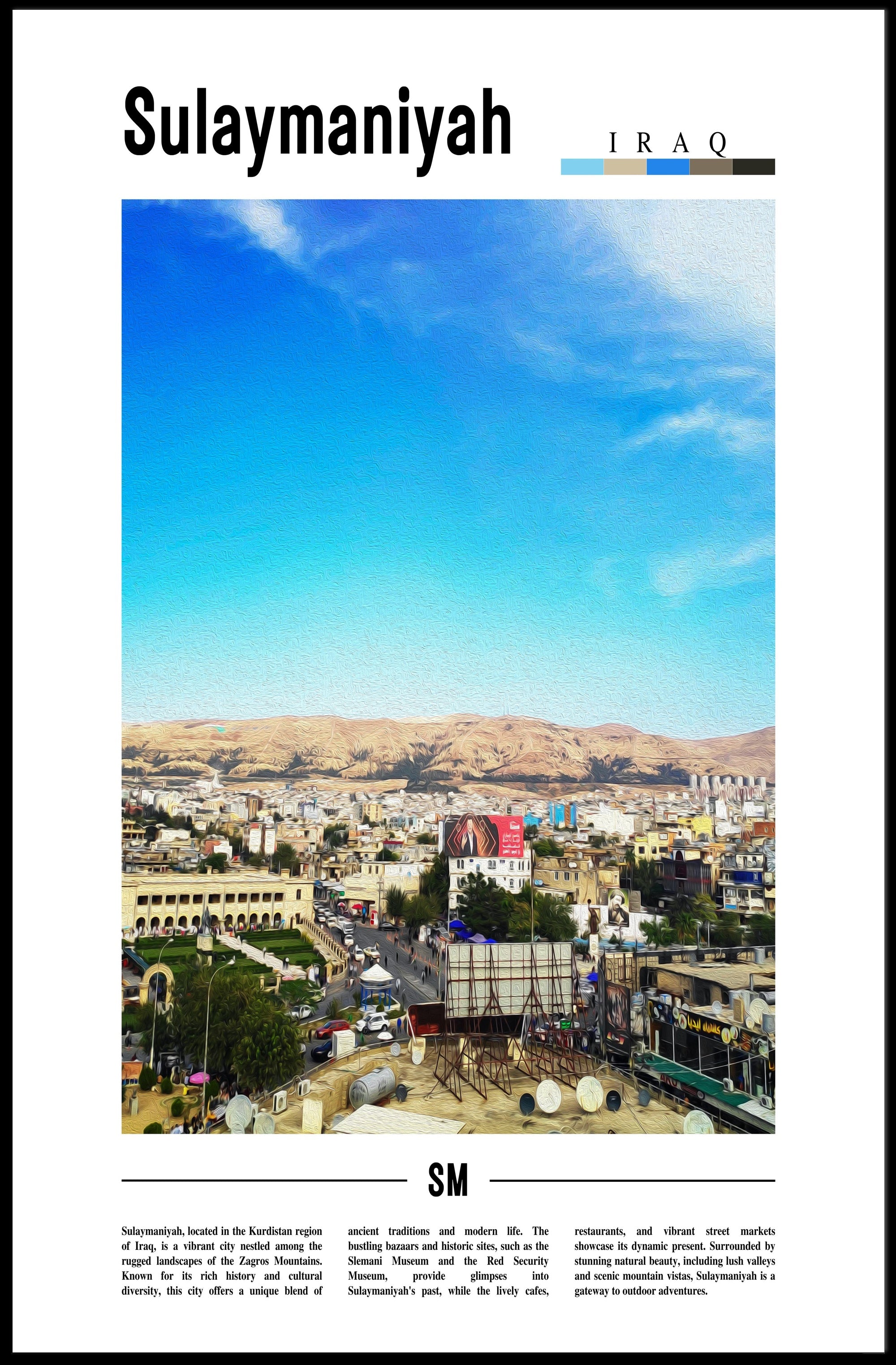 Sulaymaniyah Cityscape: Dynamic Kurdistan Travel Poster PosterGoat
