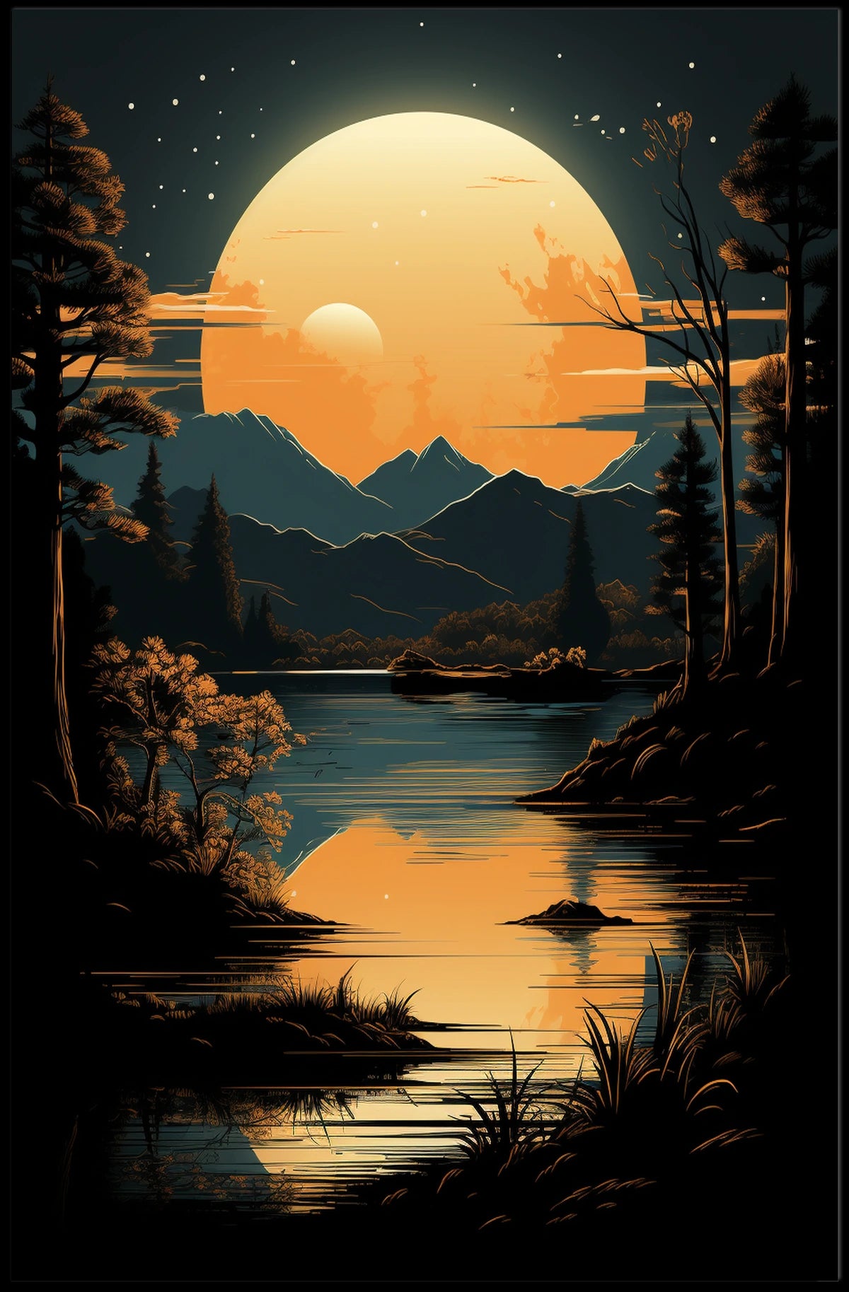 Tranquil Moonlit Landscape Poster