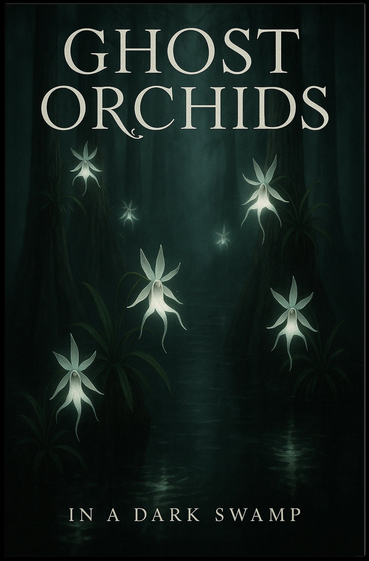 Ghost Orchids In A Dark Swamp Poster